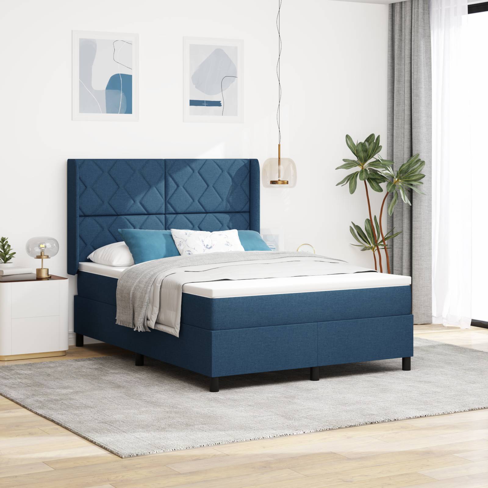 vidaXL LED Boxspringbett mit Matratze Blau 160x200 cm Stoff