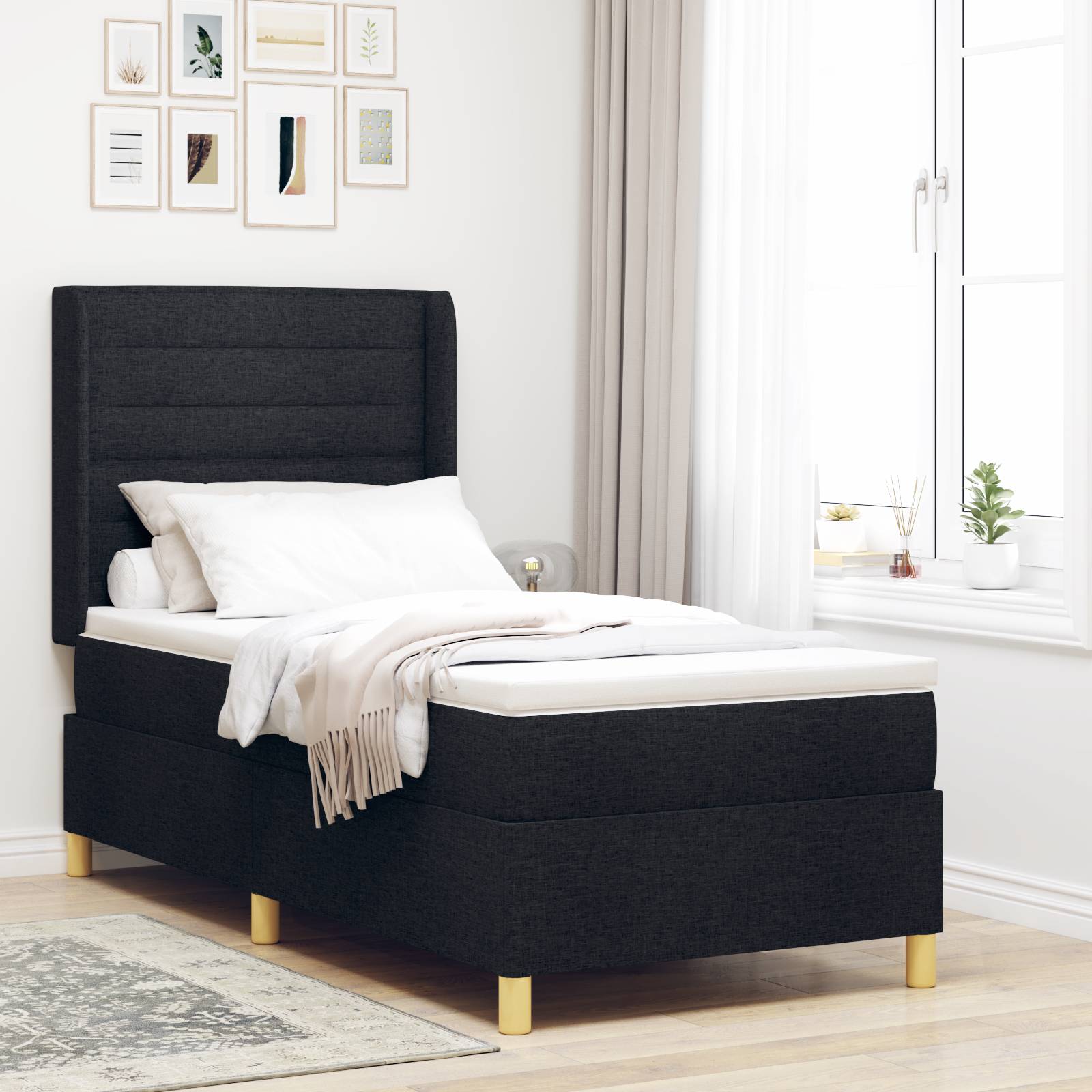 vidaXL Boxspringbett mit Matratze Schwarz 90x190 cm Stoff