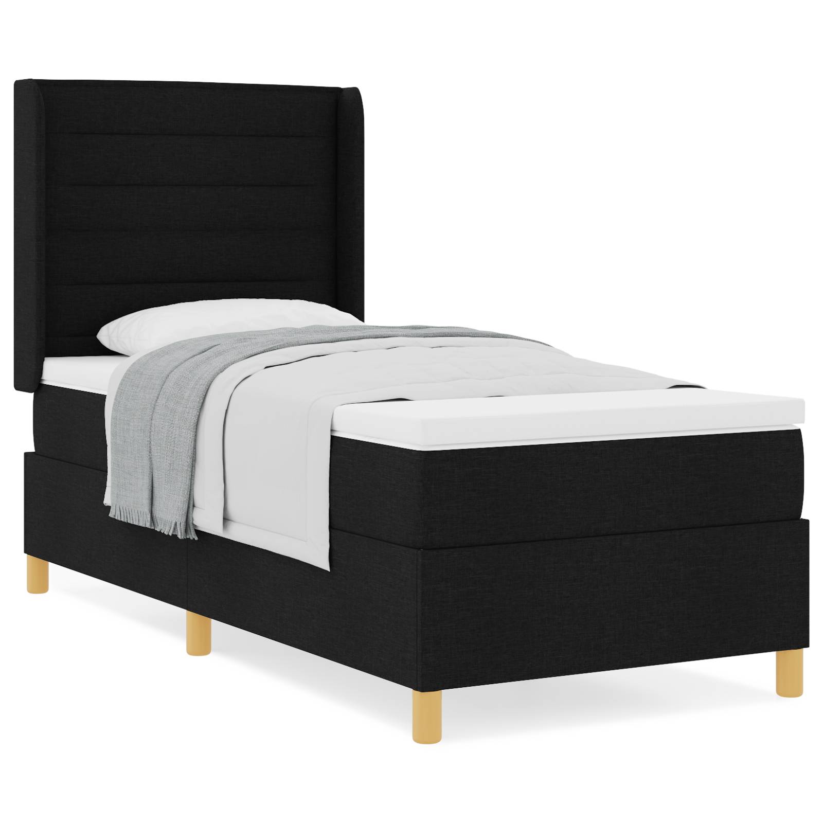vidaXL Boxspringbett mit Matratze Schwarz 90x190 cm Stoff
