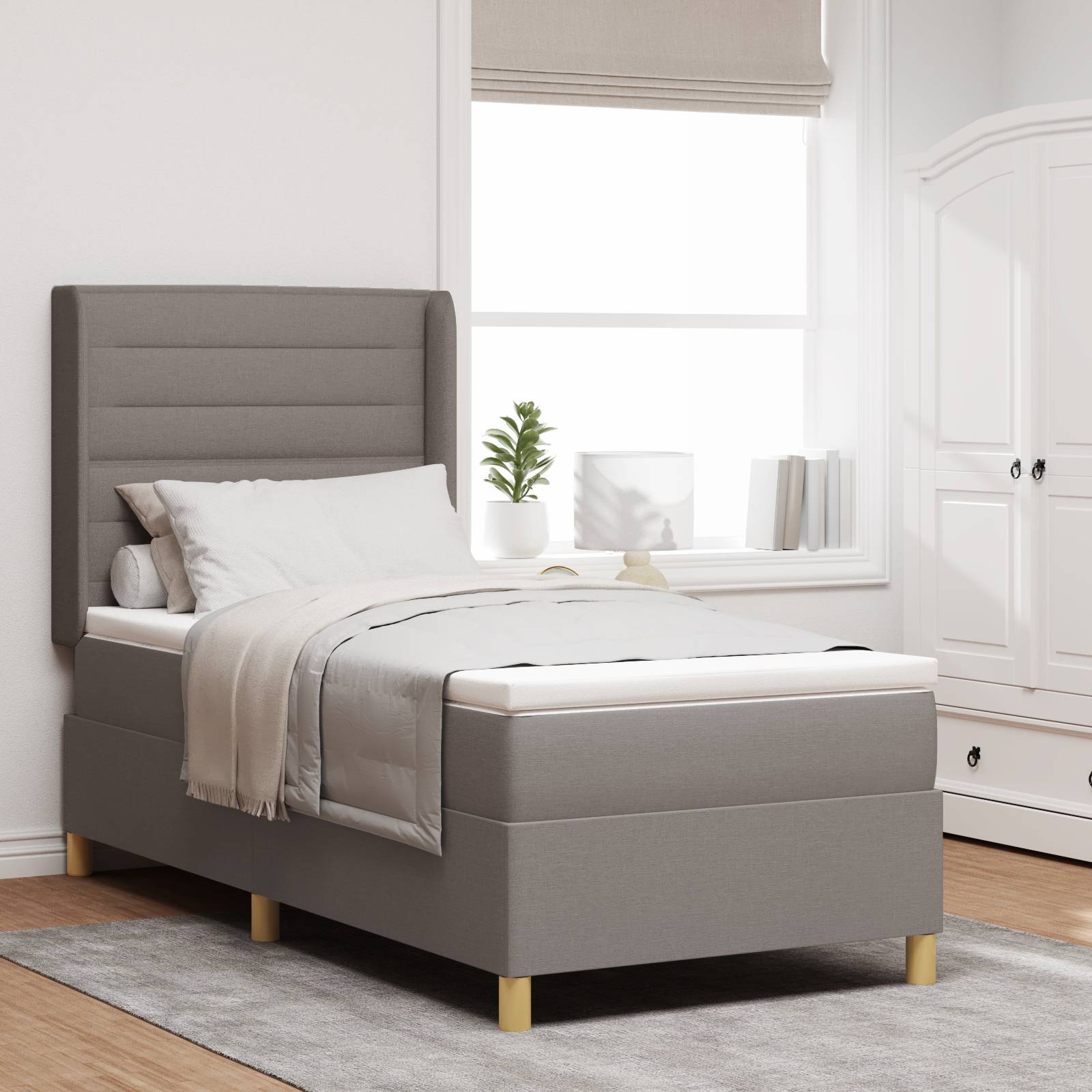 vidaXL Boxspringbett mit Matratze Taupe 80x200 cm Stoff