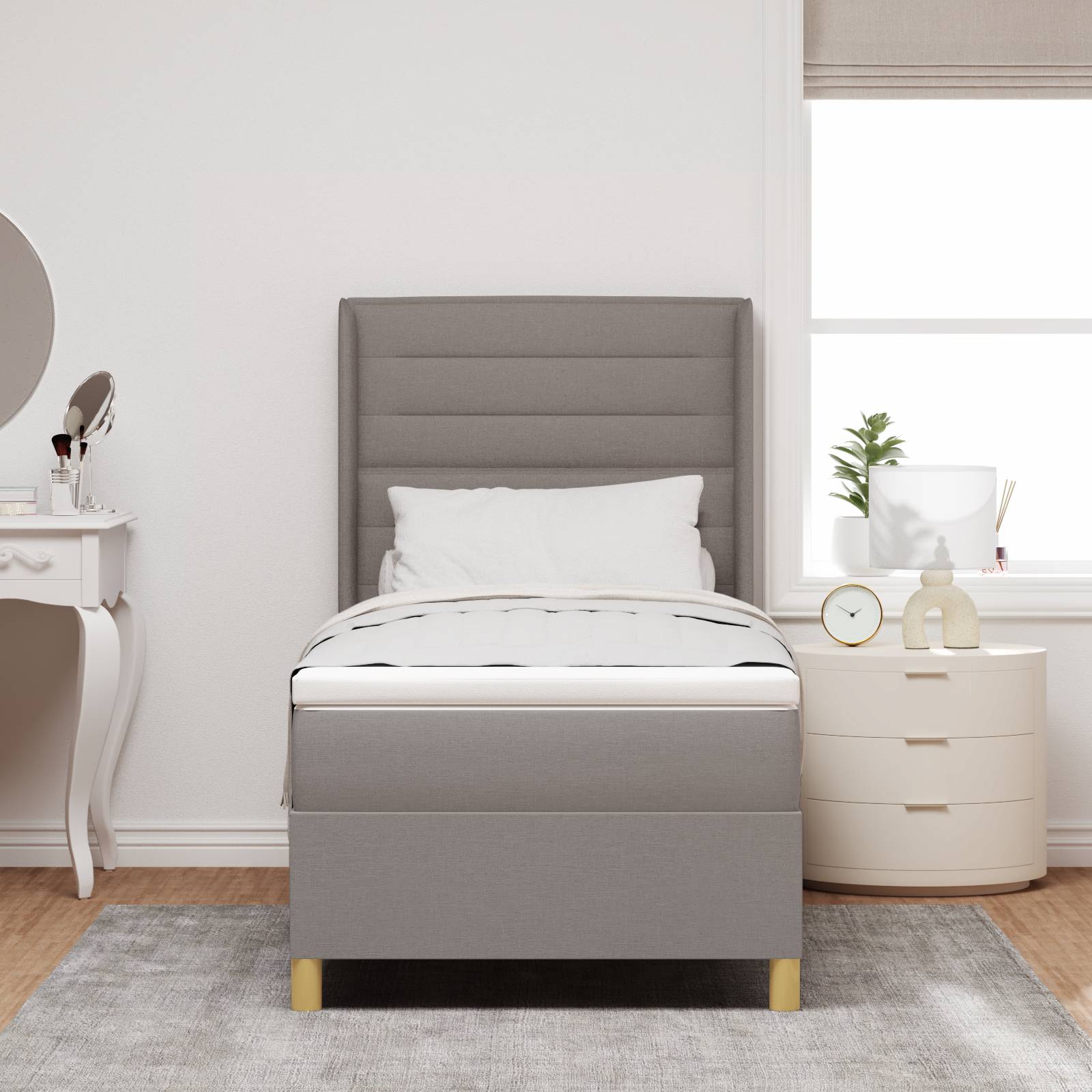 vidaXL Boxspringbett mit Matratze Taupe 80x200 cm Stoff