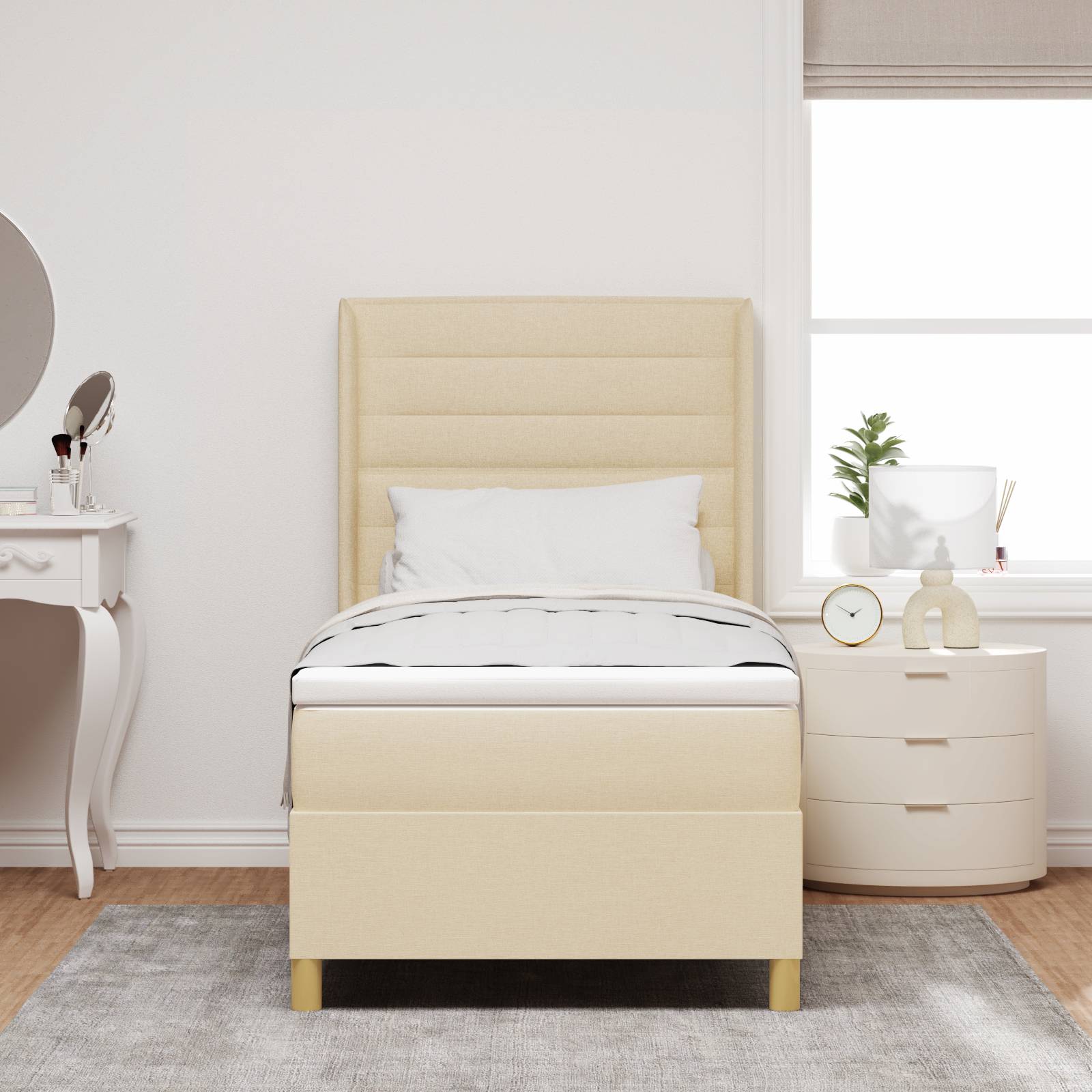 vidaXL LED Boxspringbett mit Matratze Creme 100x200 cm Stoff