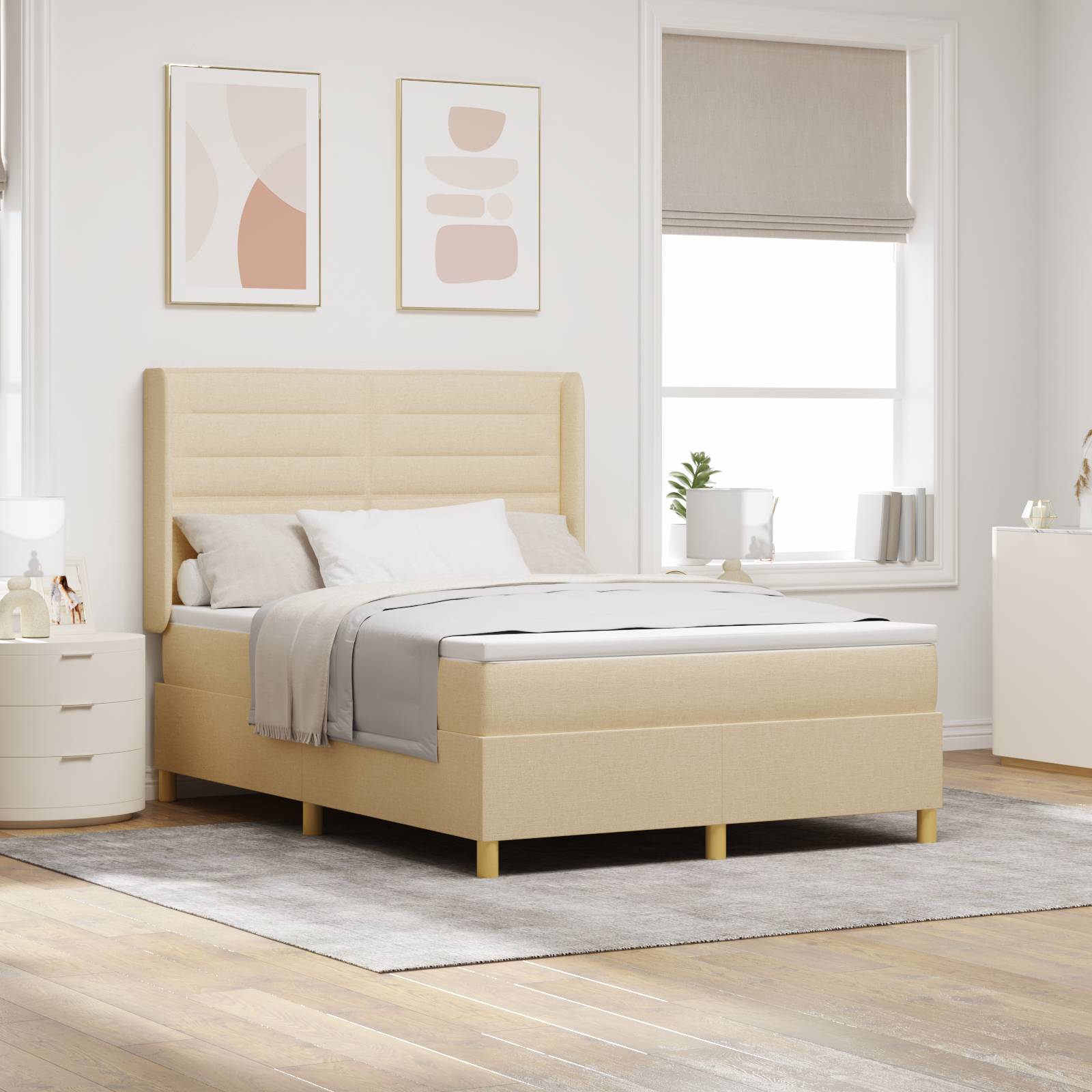 vidaXL Boxspringbett mit Matratze Creme 160x200 cm Stoff