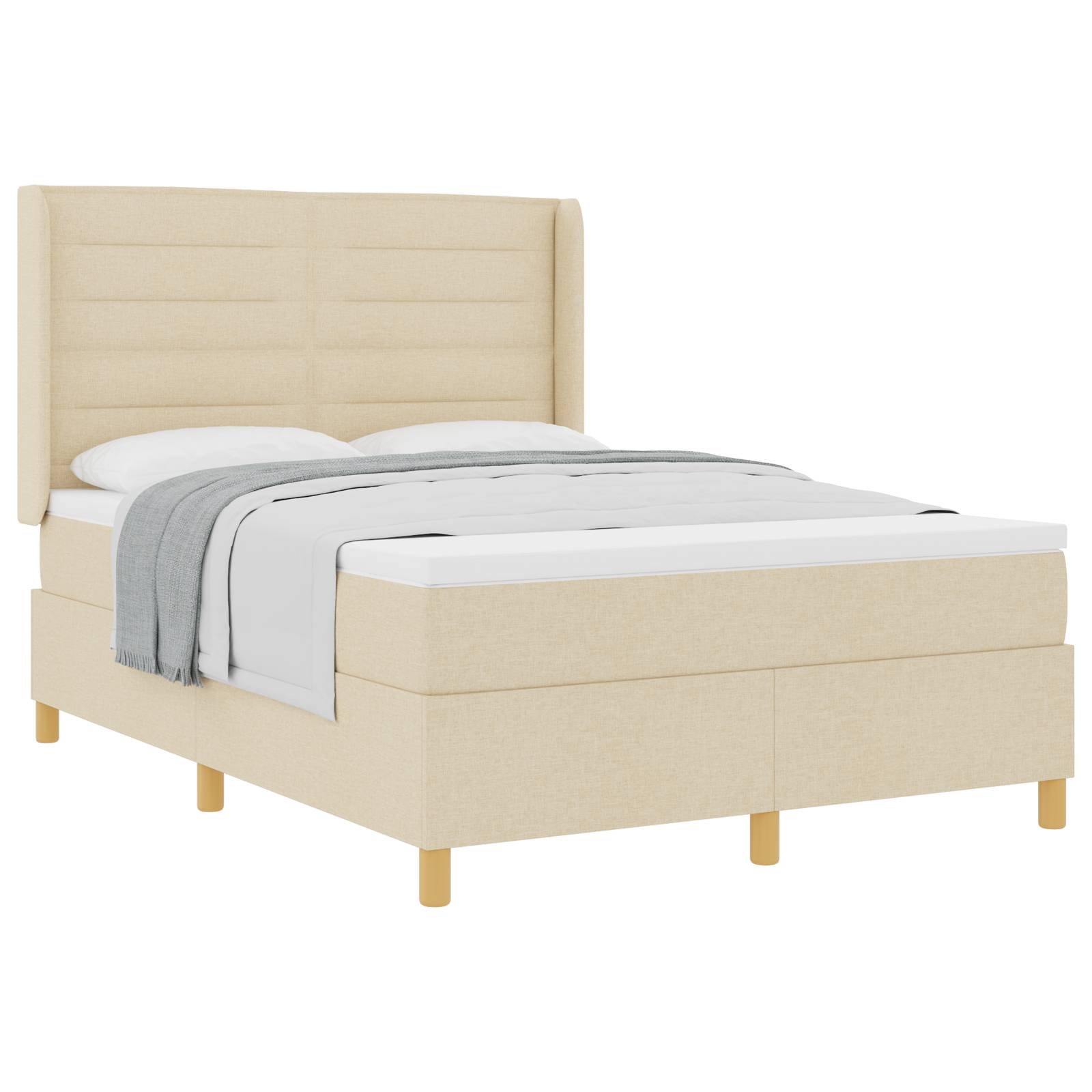 vidaXL Boxspringbett mit Matratze Creme 160x200 cm Stoff