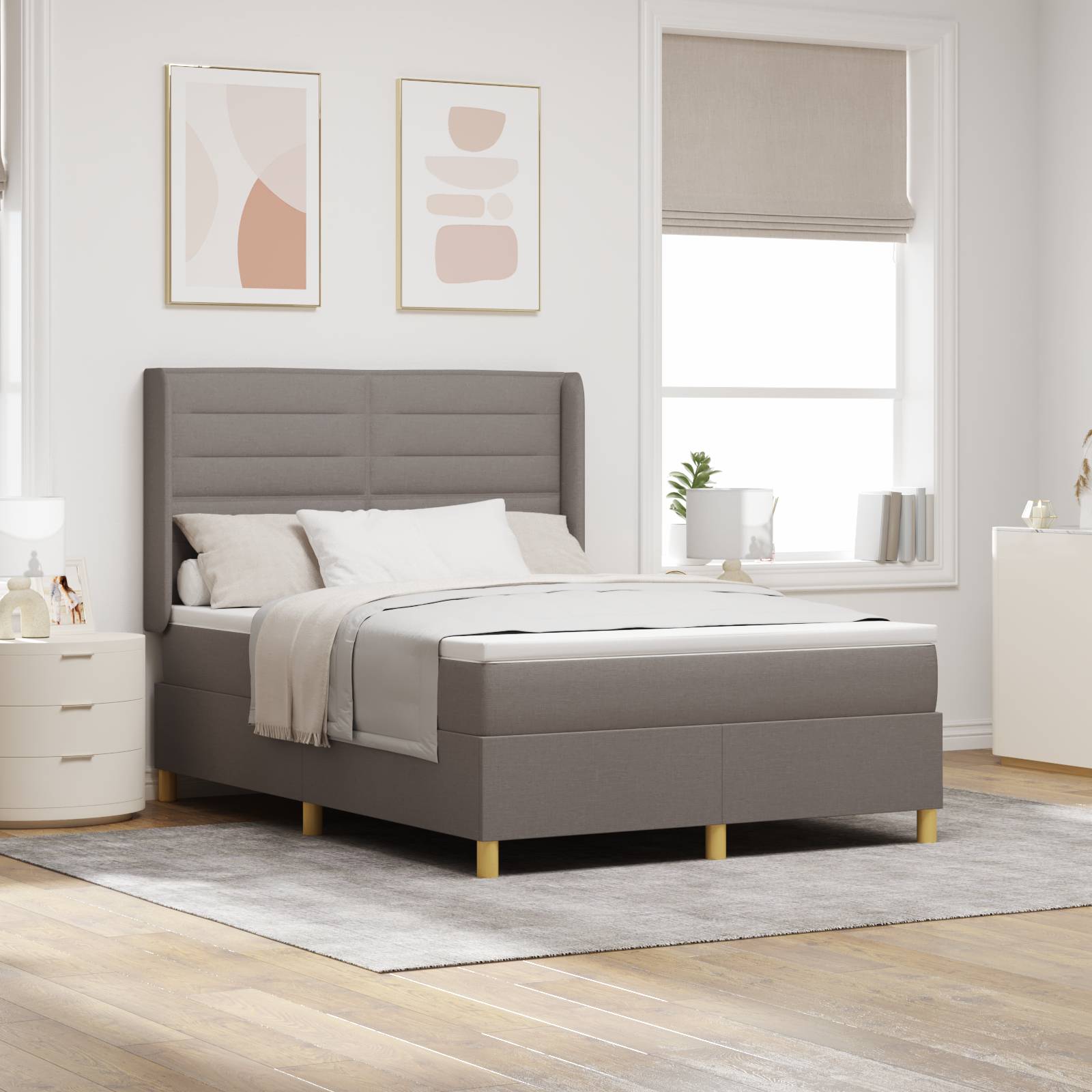vidaXL Boxspringbett mit Matratze Taupe 140x190 cm Stoff