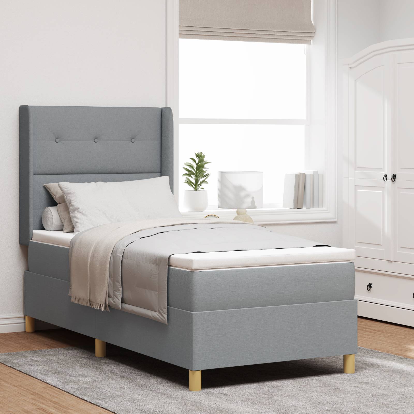 vidaXL LED Boxspringbett mit Matratze Hellgrau 80x200 cm Stoff