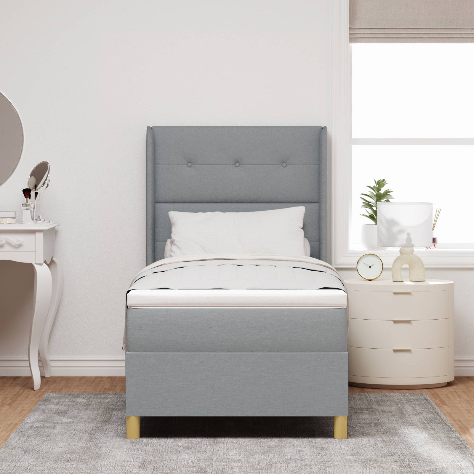 vidaXL LED Boxspringbett mit Matratze Hellgrau 80x200 cm Stoff
