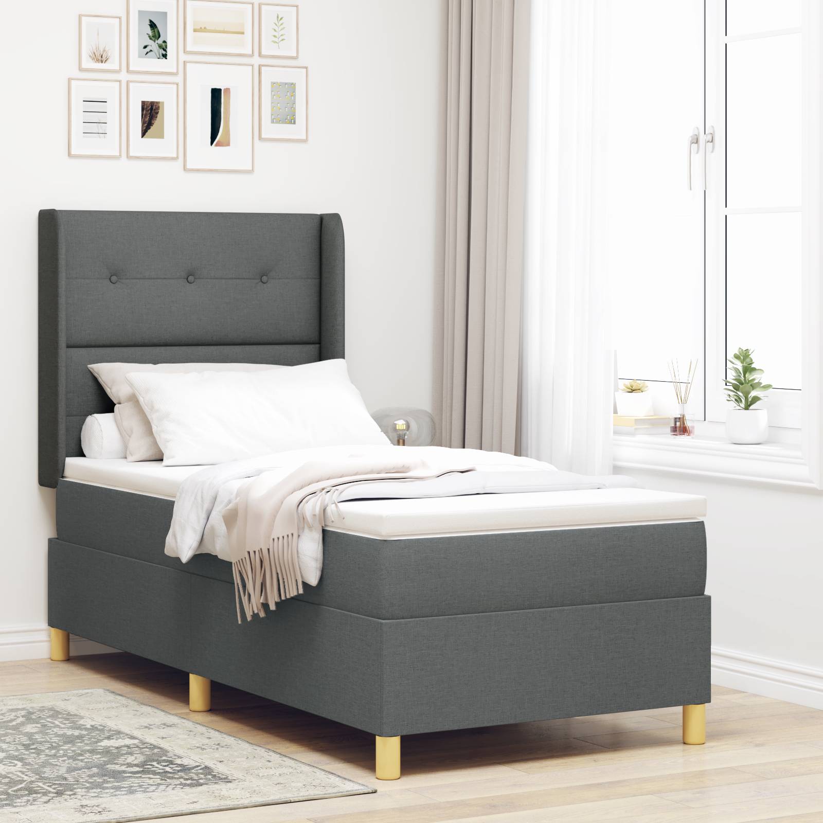 vidaXL Boxspringbett mit Matratze Dunkelgrau 100x200 cm Stoff