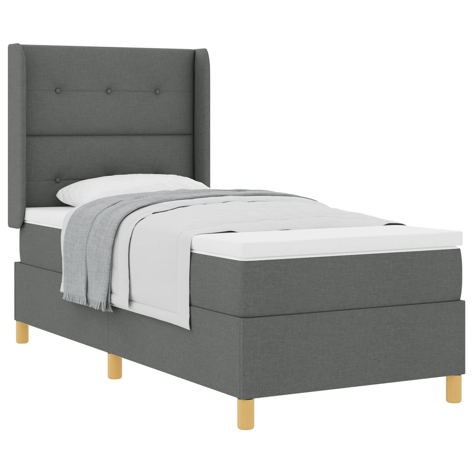 vidaXL Boxspringbett mit Matratze Dunkelgrau 100x200 cm Stoff