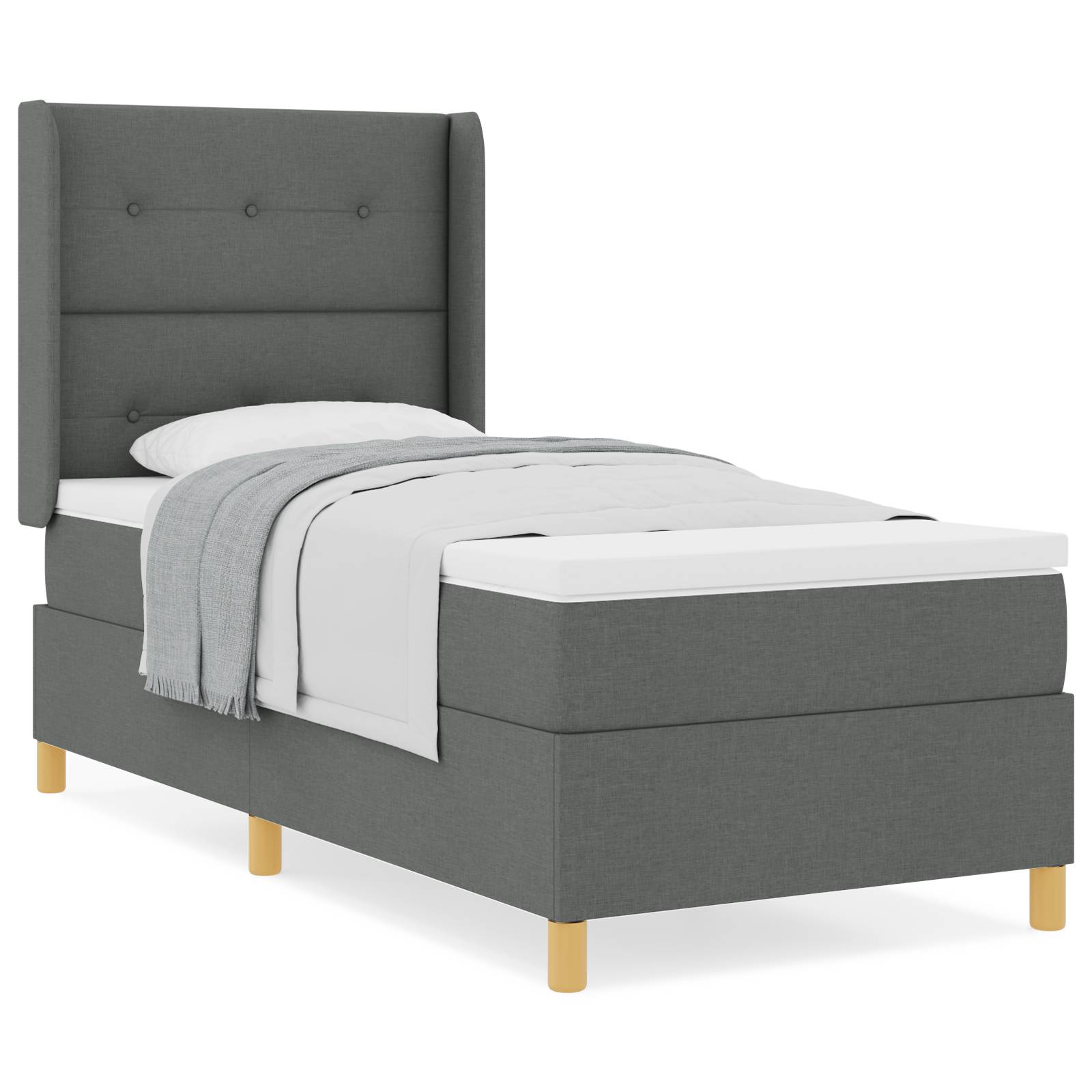 vidaXL Boxspringbett mit Matratze Dunkelgrau 100x200 cm Stoff