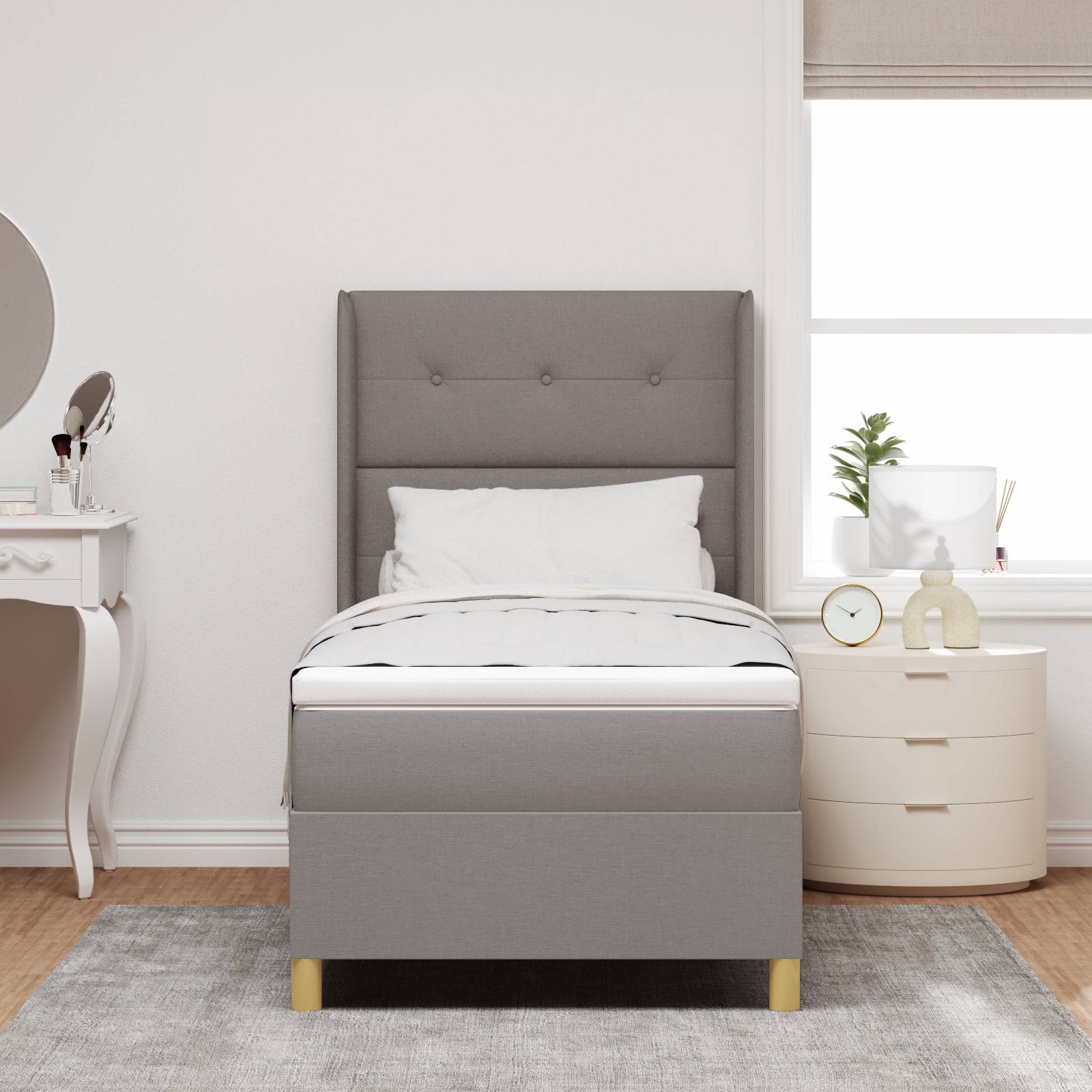 vidaXL LED Boxspringbett mit Matratze Taupe 90x200 cm Stoff