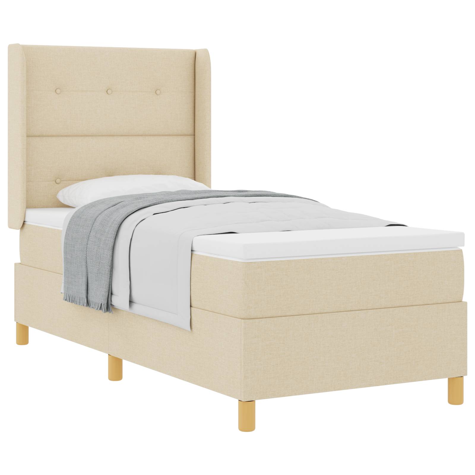 vidaXL Boxspringbett mit Matratze Creme 90x200 cm Stoff