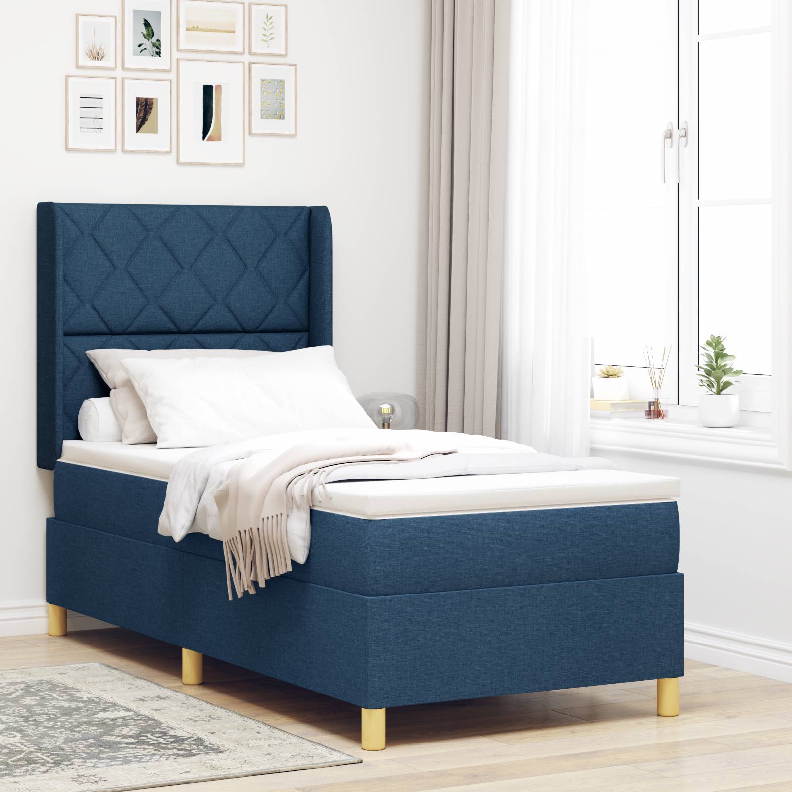 vidaXL Boxspringbett mit Matratze Blau 90x190 cm Stoff