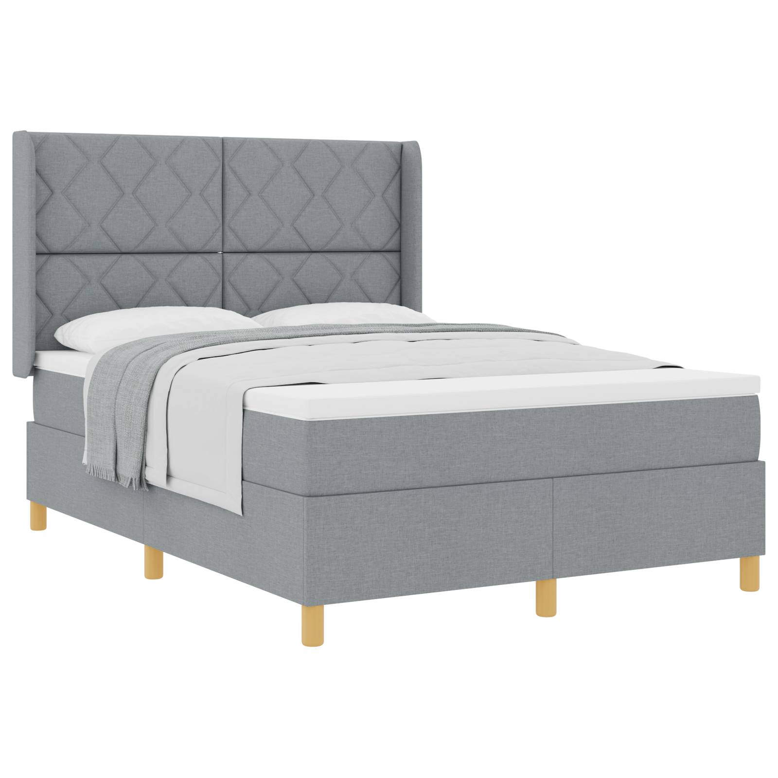 vidaXL Boxspringbett mit Matratze Hellgrau 140x190 cm Stoff