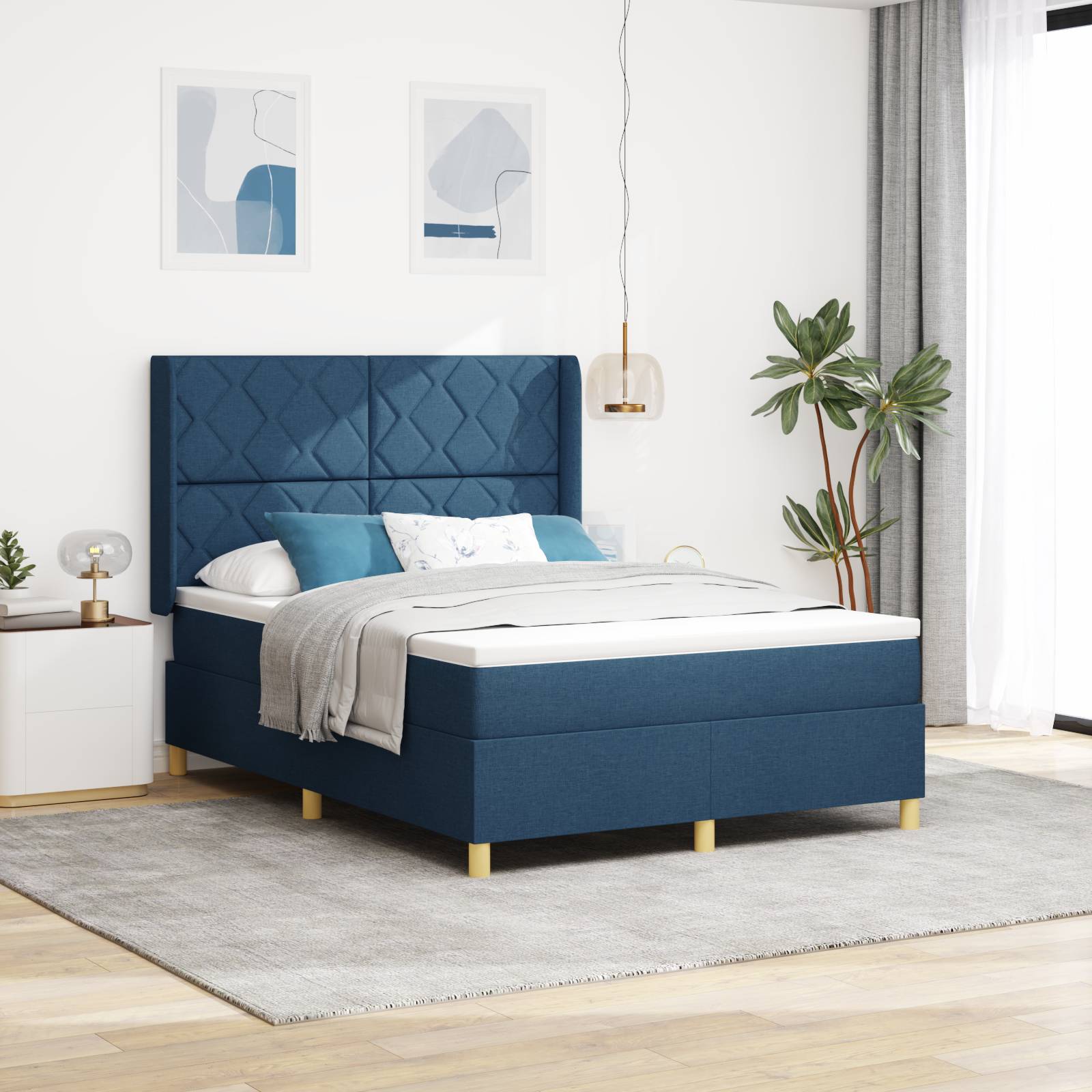 vidaXL Boxspringbett mit Matratze Blau 140x200 cm Stoff