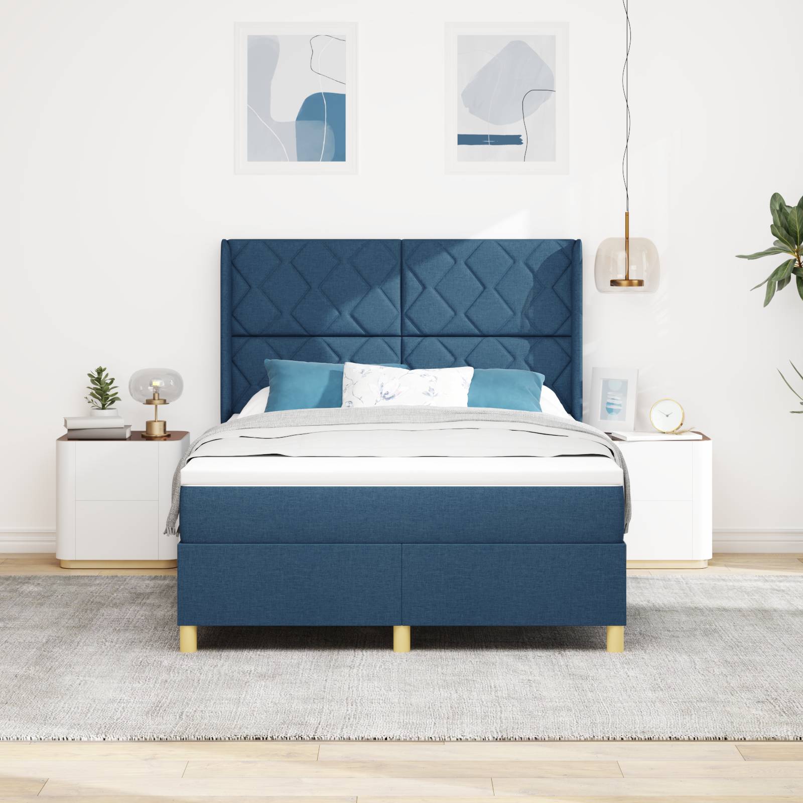 vidaXL LED Boxspringbett mit Matratze Blau 160x200 cm Stoff