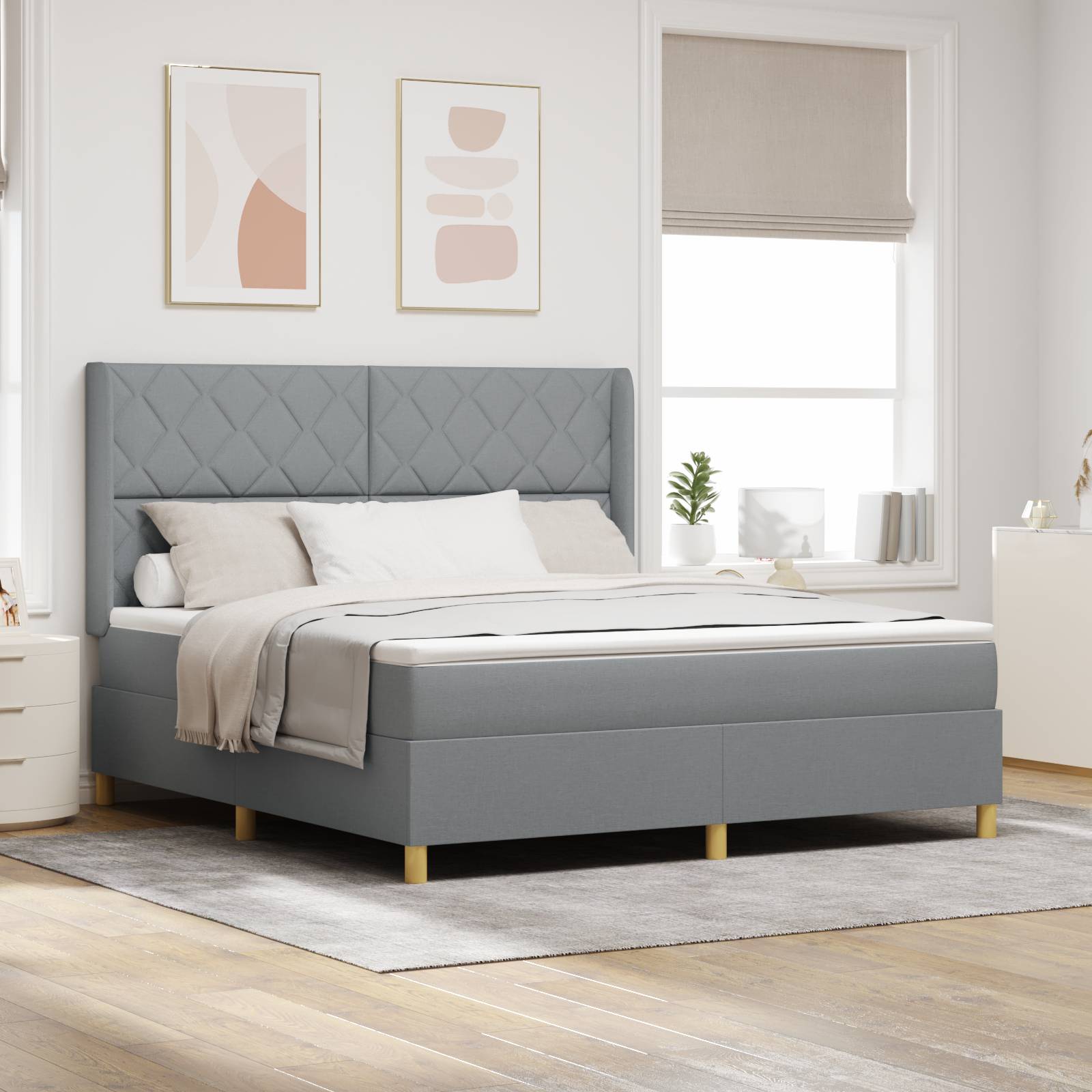 vidaXL Boxspringbett mit Matratze Hellgrau 180x200 cm Stoff