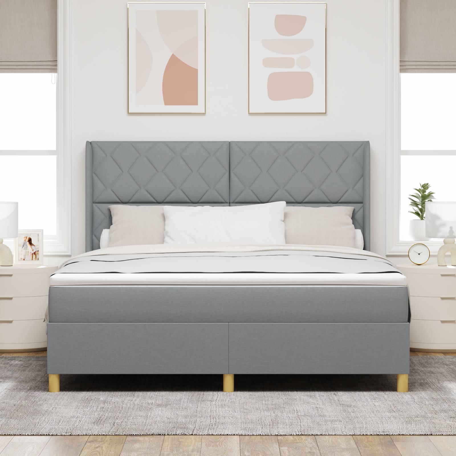 vidaXL Boxspringbett mit Matratze Hellgrau 180x200 cm Stoff