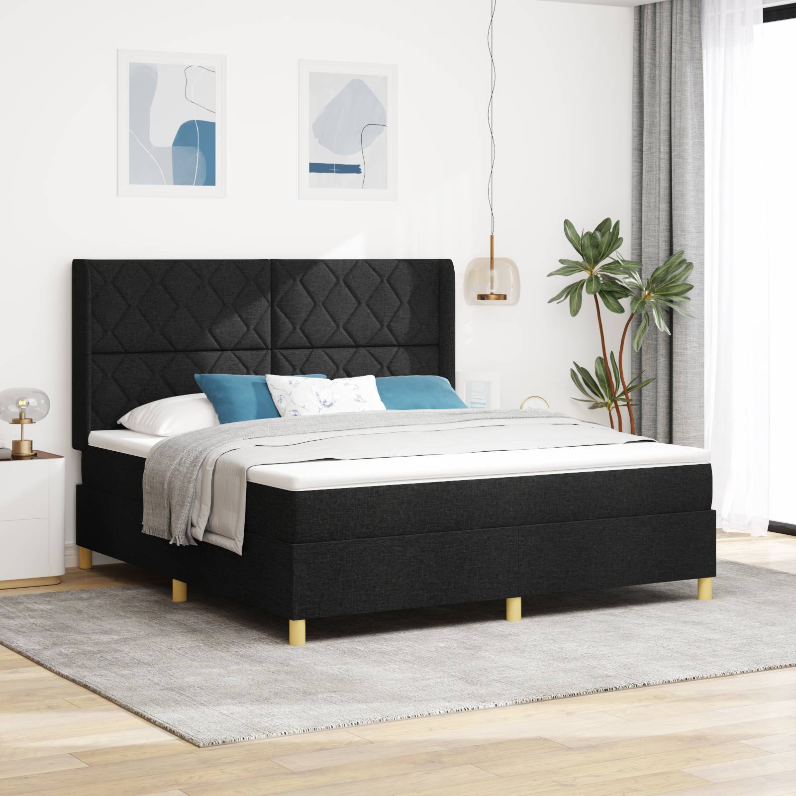 vidaXL Boxspringbett mit Matratze Schwarz 180x200 cm Stoff