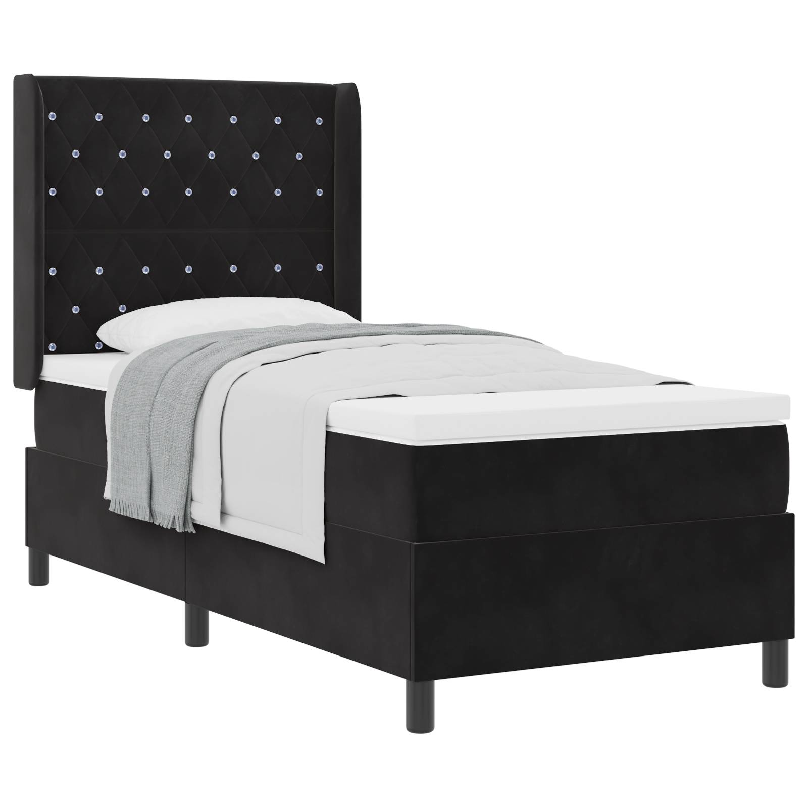 vidaXL Boxspringbett mit Matratze Schwarz 90x200 cm Samt