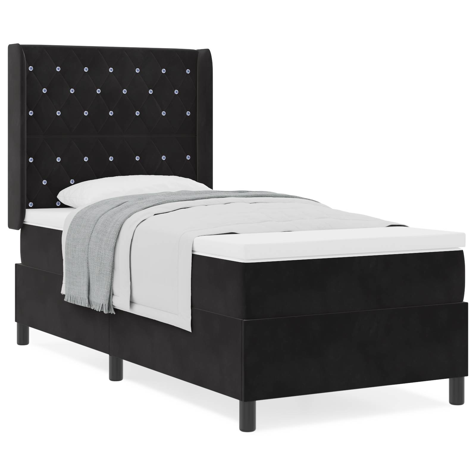 vidaXL Boxspringbett mit Matratze Schwarz 90x200 cm Samt