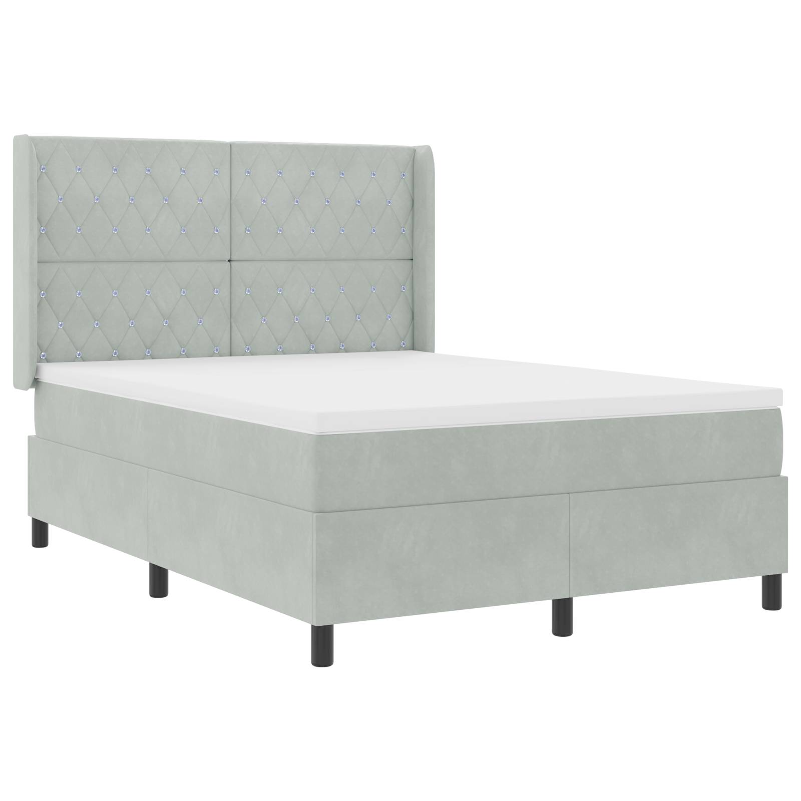 vidaXL LED Boxspringbett mit Matratze Hellgrau 160x200 cm Samt