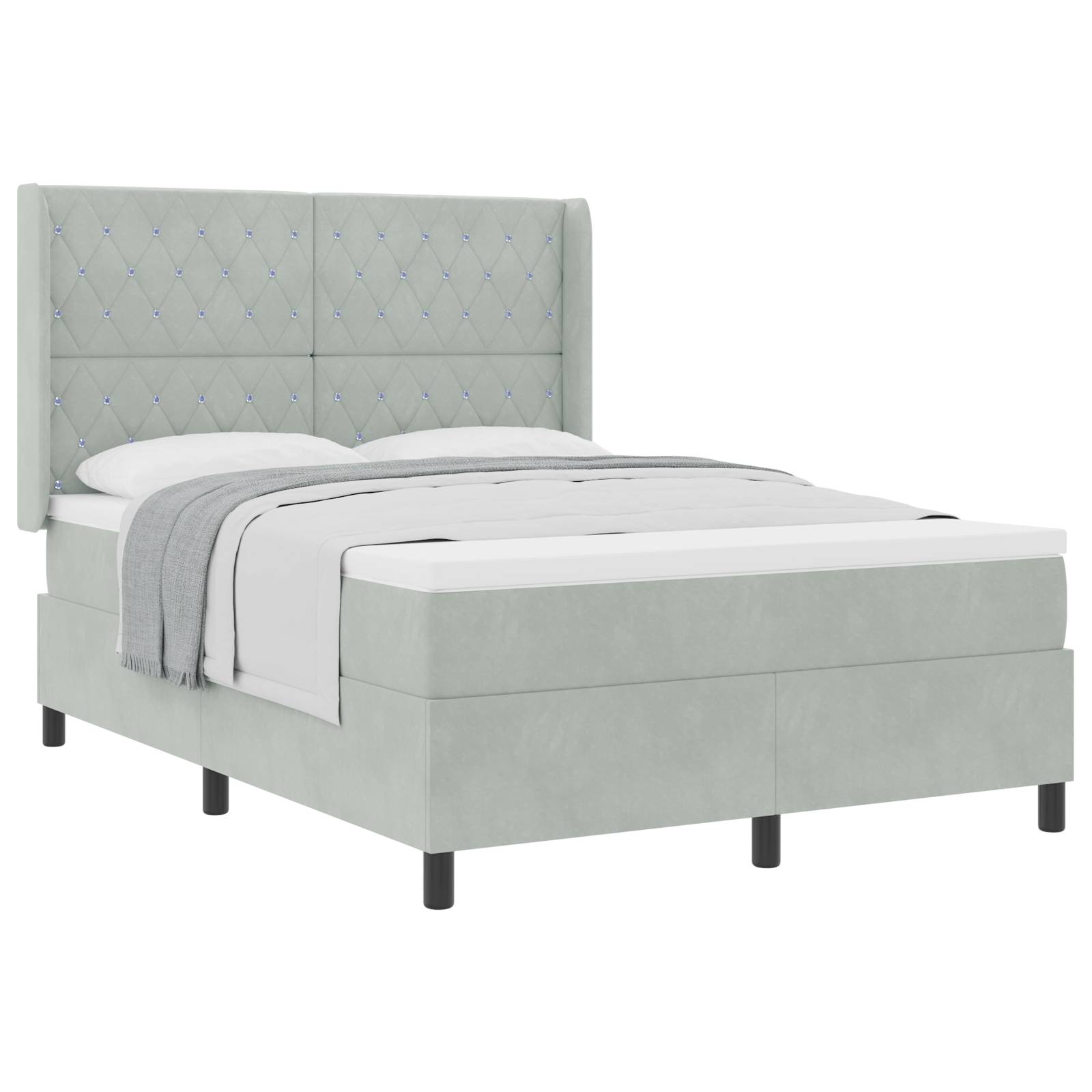 vidaXL Boxspringbett mit Matratze Hellgrau 140x200 cm Samt