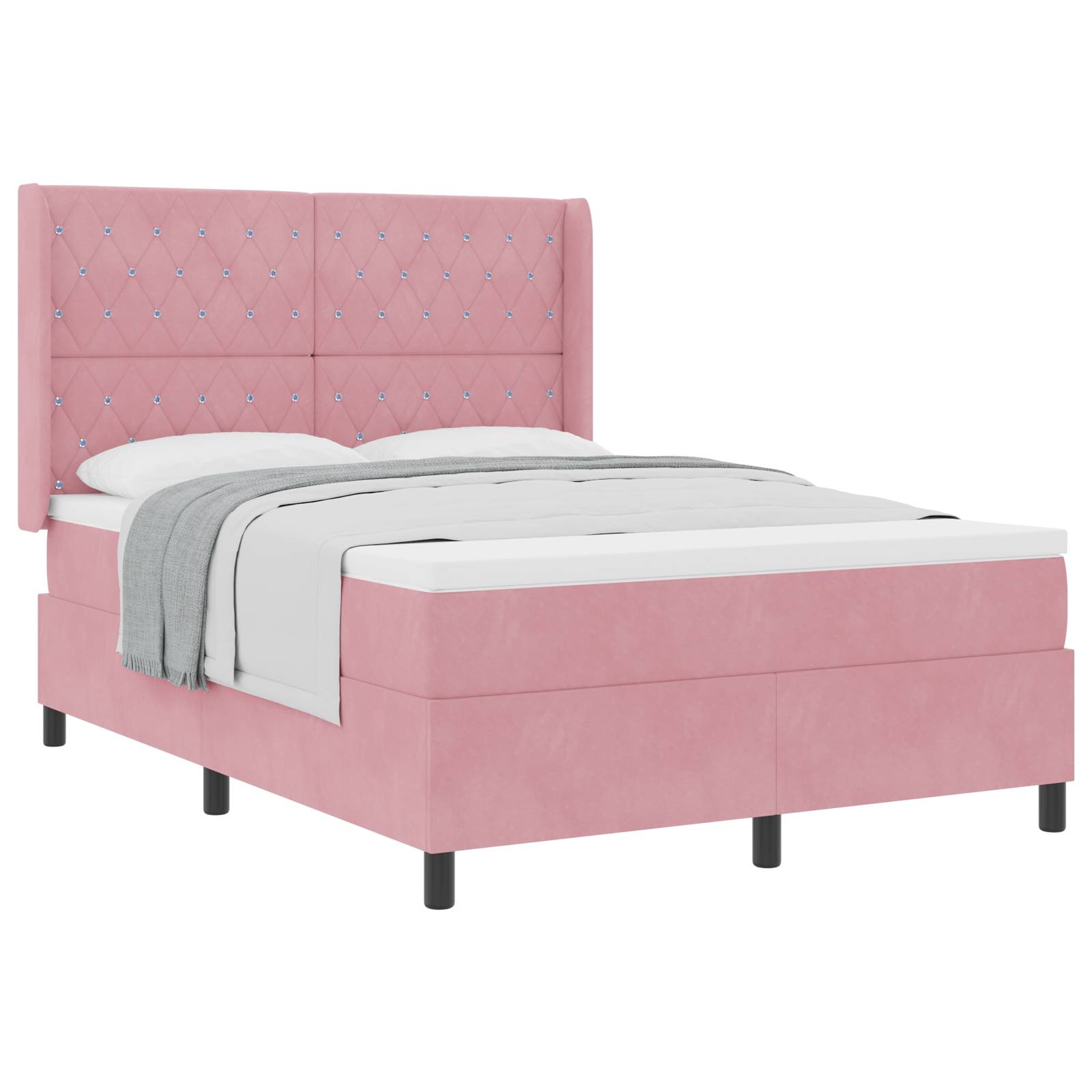 vidaXL Boxspringbett mit Matratze Rosa 140x190 cm Samt