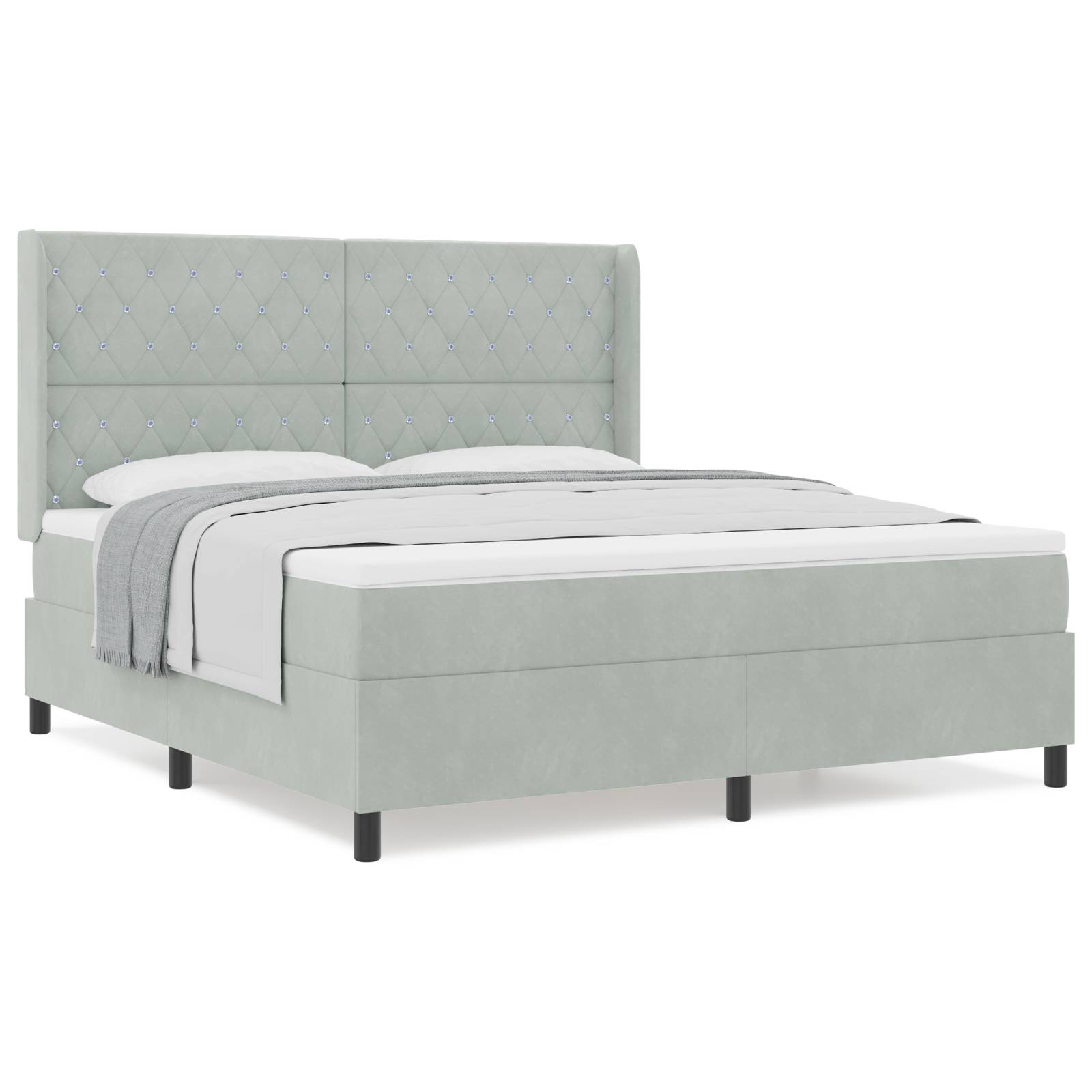 vidaXL Boxspringbett mit Matratze Hellgrau 180x200 cm Samt