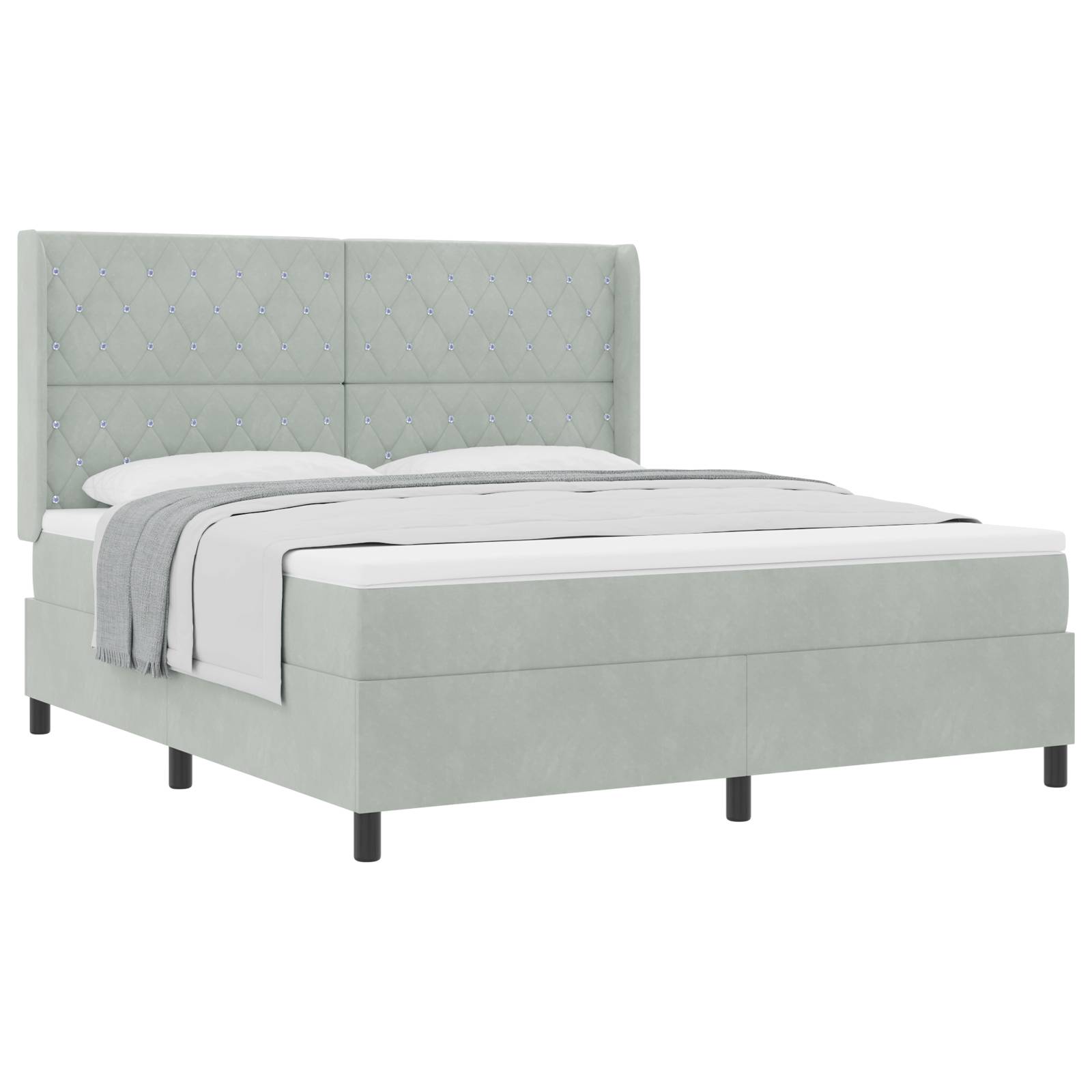 vidaXL Boxspringbett mit Matratze Hellgrau 180x200 cm Samt