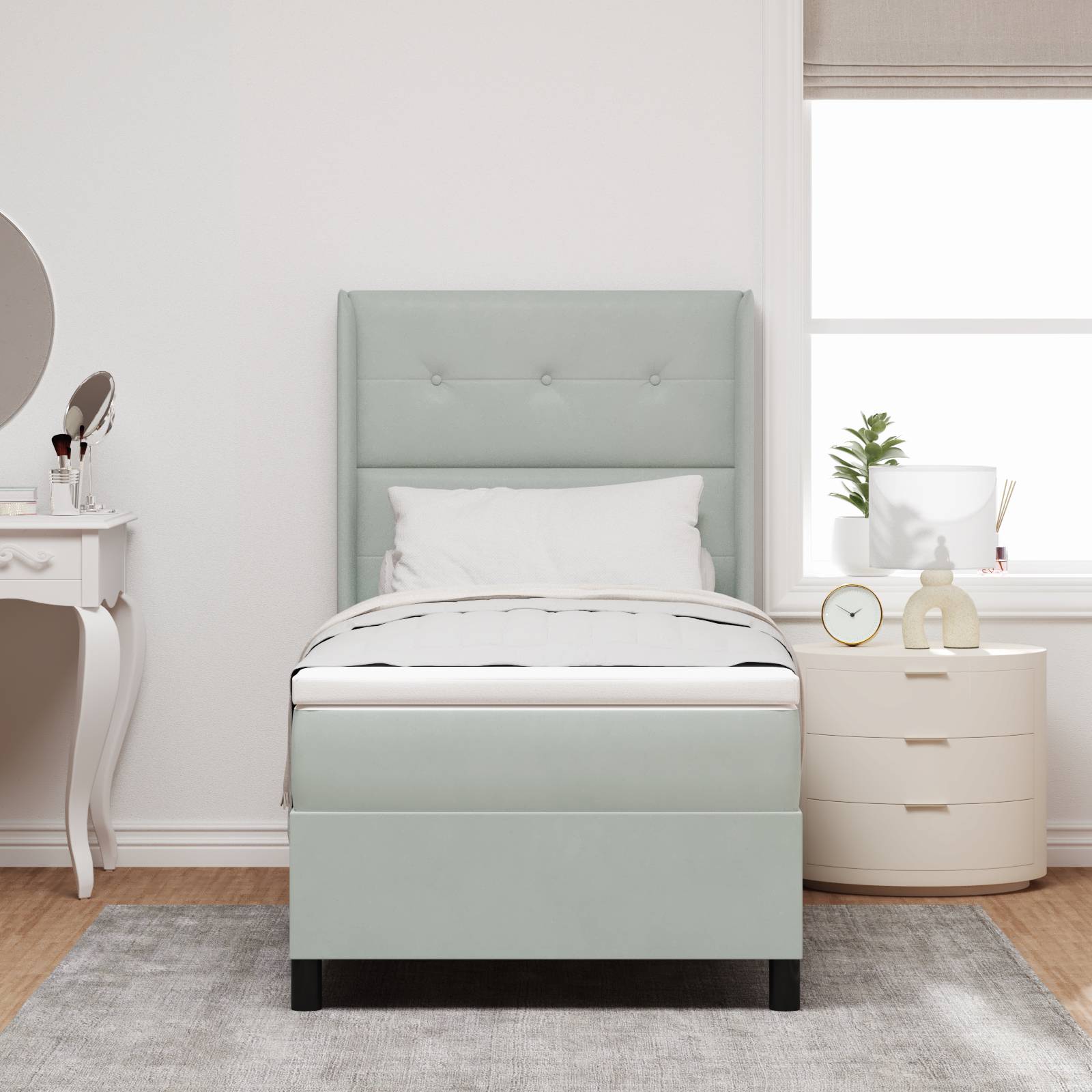 vidaXL LED Boxspringbett mit Matratze Hellgrau 90x190 cm Samt