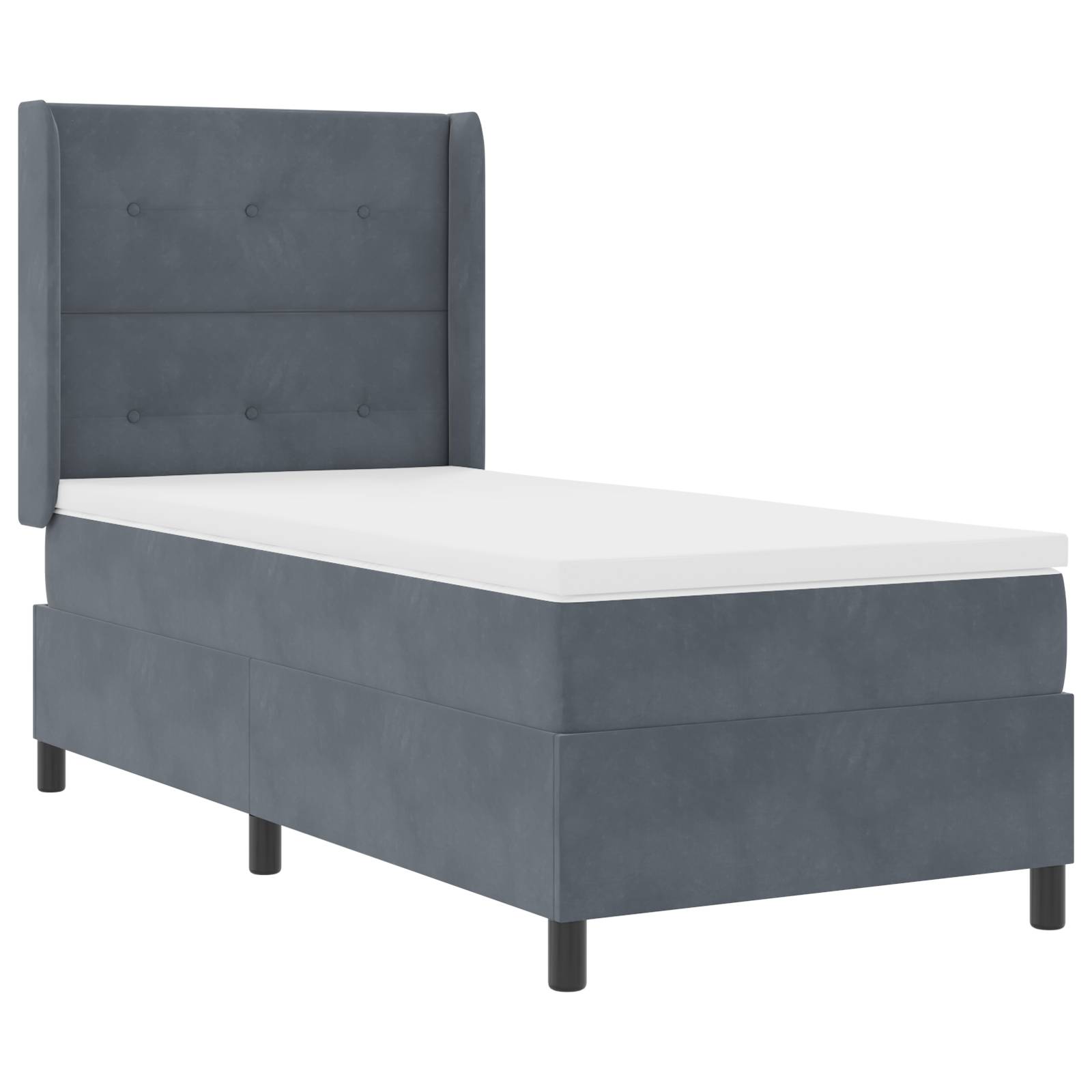 vidaXL LED Boxspringbett mit Matratze Dunkelgrau 90x200 cm Samt