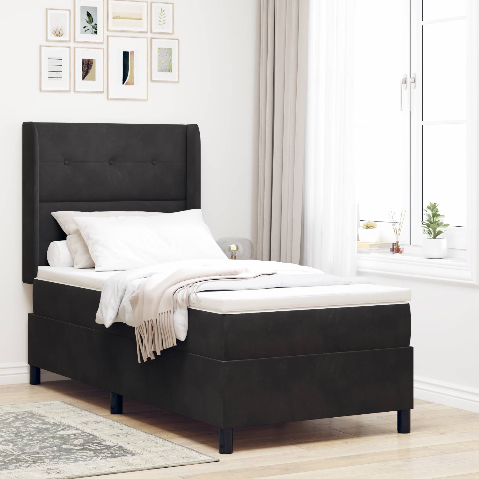 vidaXL LED Boxspringbett mit Matratze Schwarz 90x190 cm Samt
