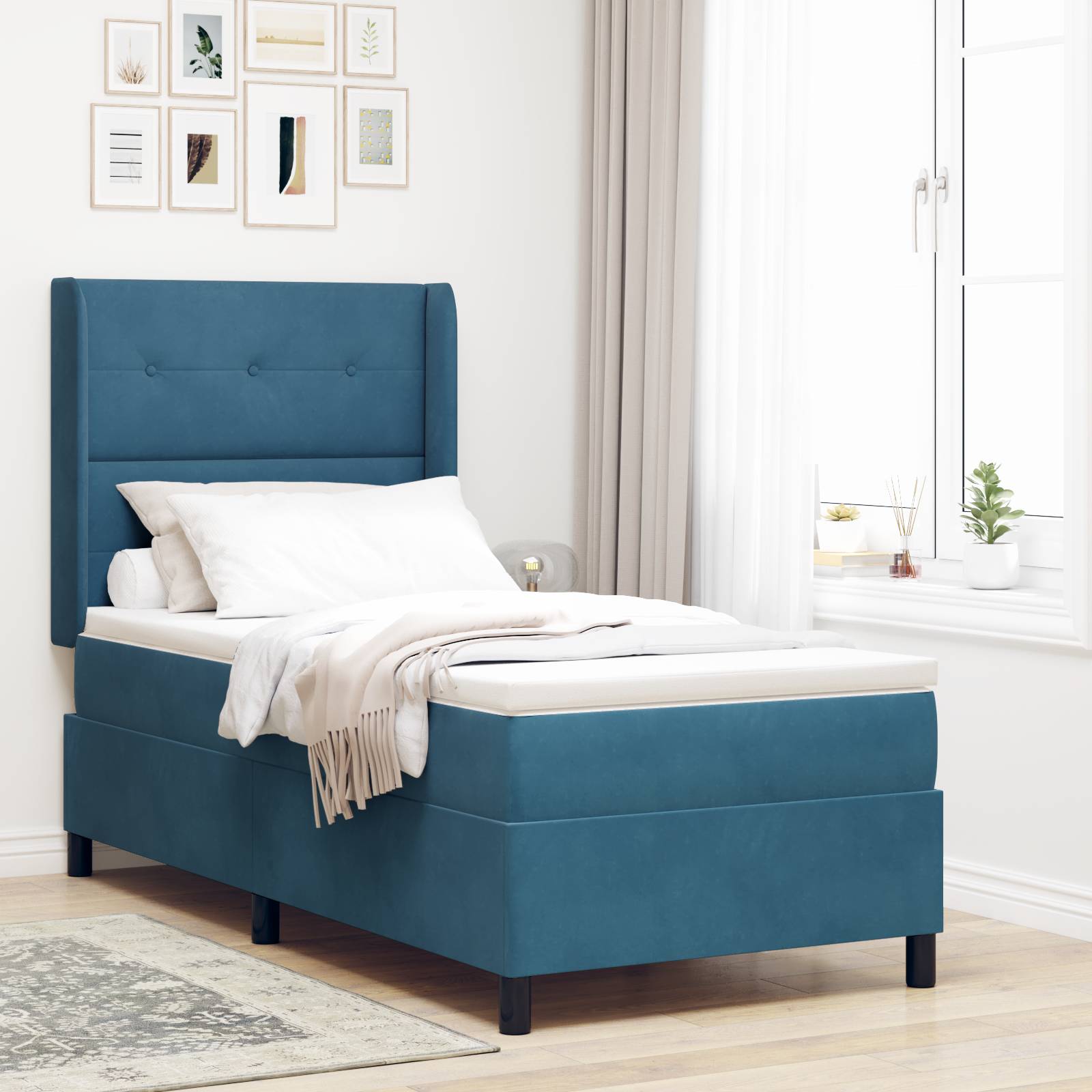 vidaXL Boxspringbett mit Matratze Dunkelblau 100x200 cm Samt