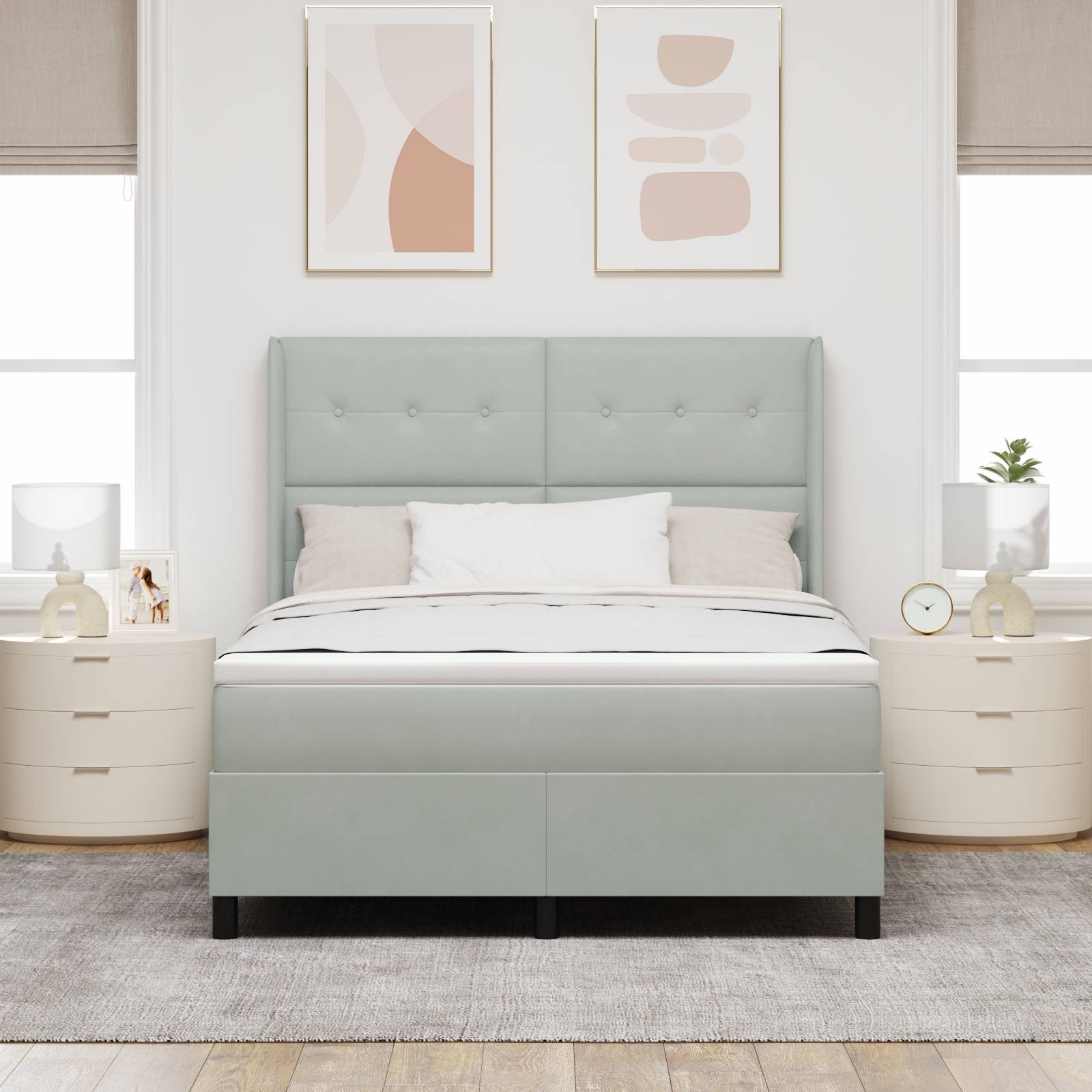 vidaXL LED Boxspringbett mit Matratze Hellgrau 140x200 cm Samt
