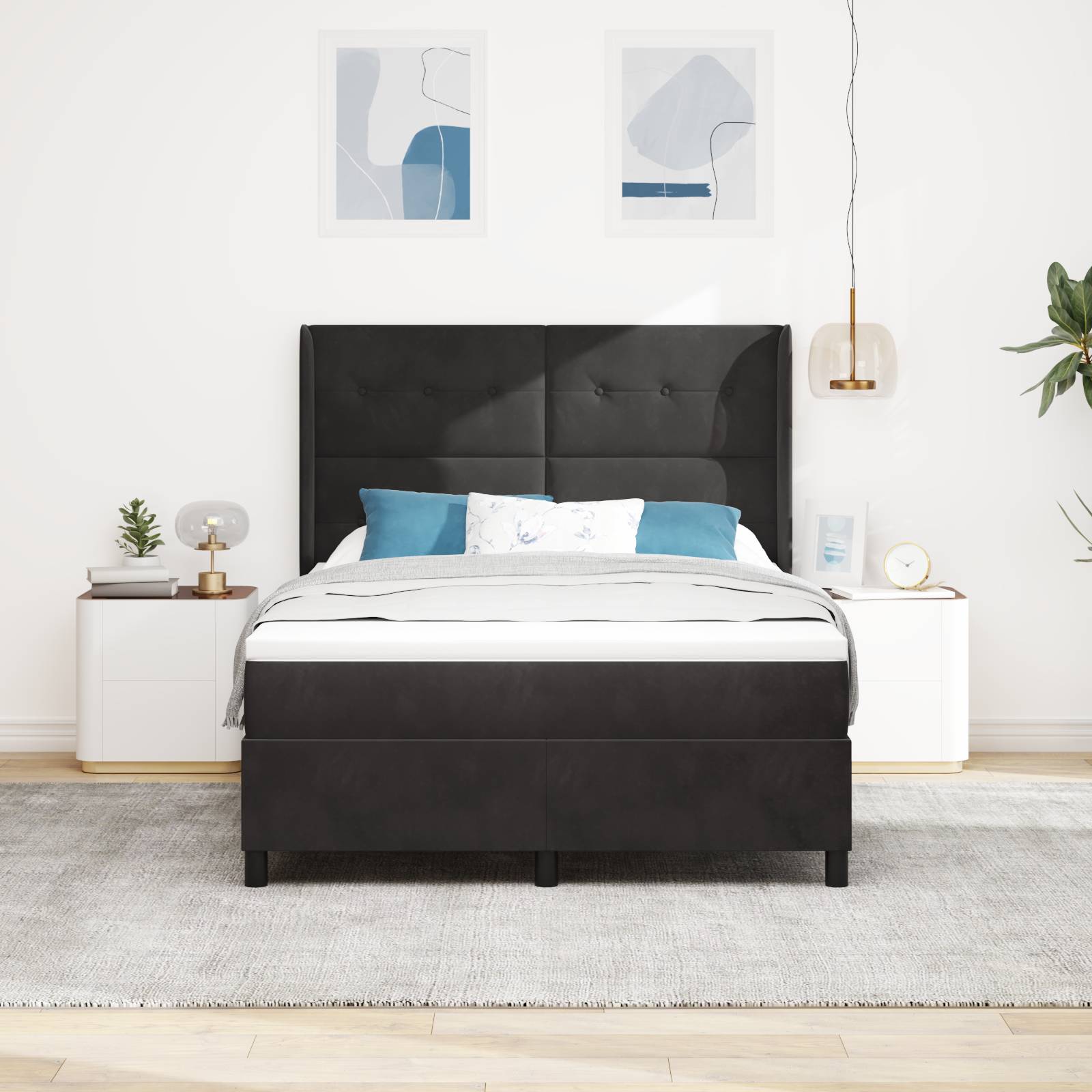 vidaXL Boxspringbett mit Matratze & LED Schwarz 140x190 cm Samt