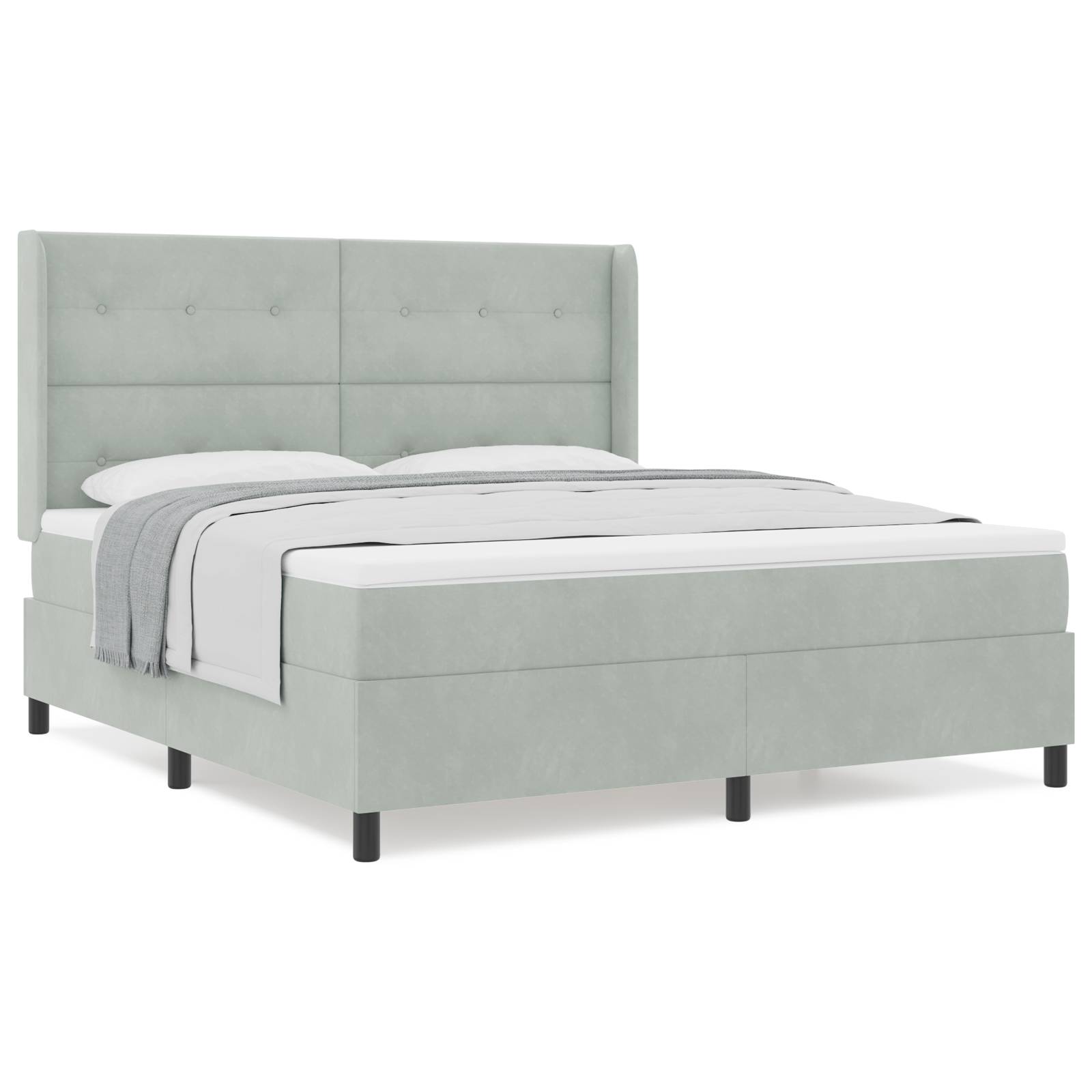 vidaXL Boxspringbett mit Matratze Hellgrau 180x200 cm Samt