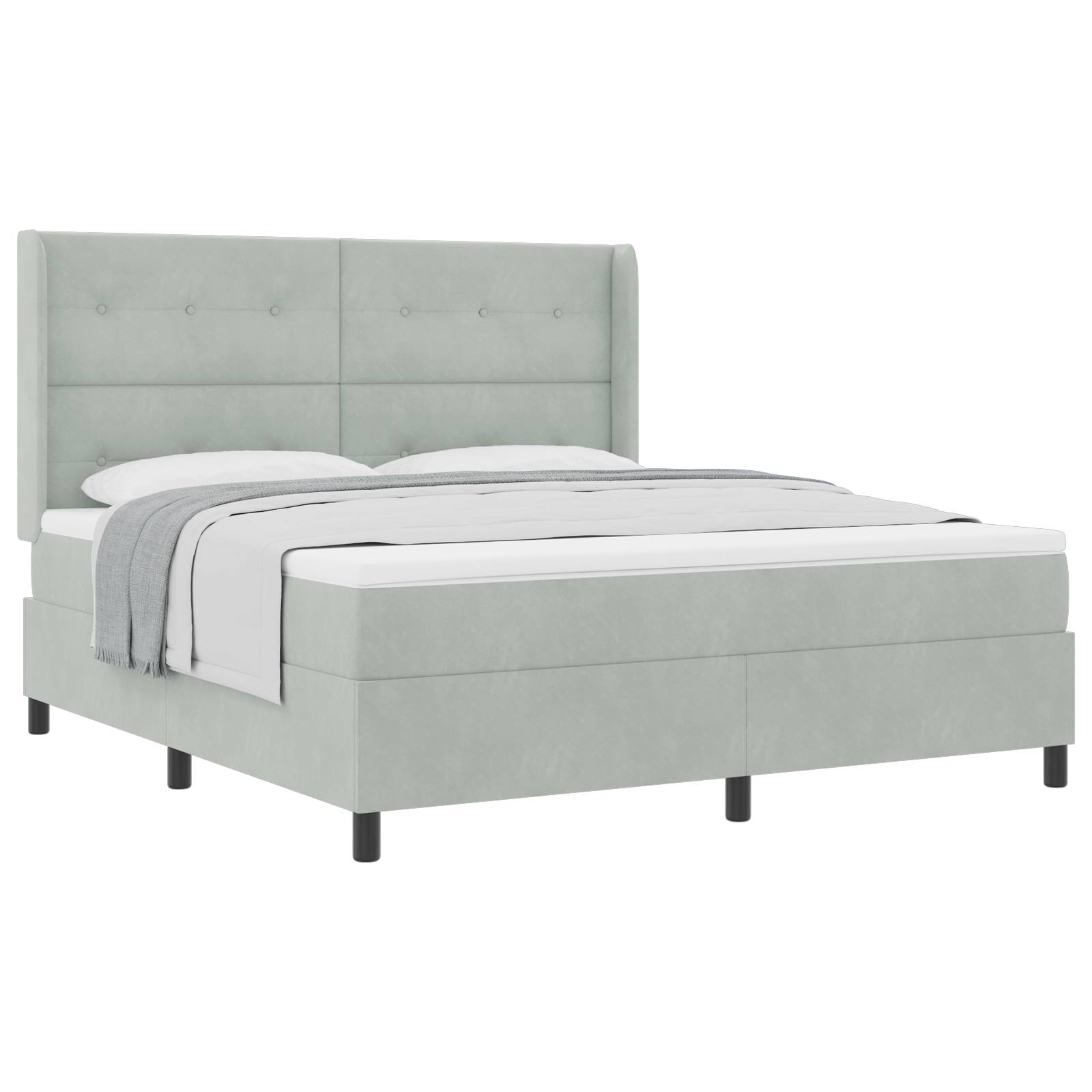 vidaXL Boxspringbett mit Matratze Hellgrau 180x200 cm Samt