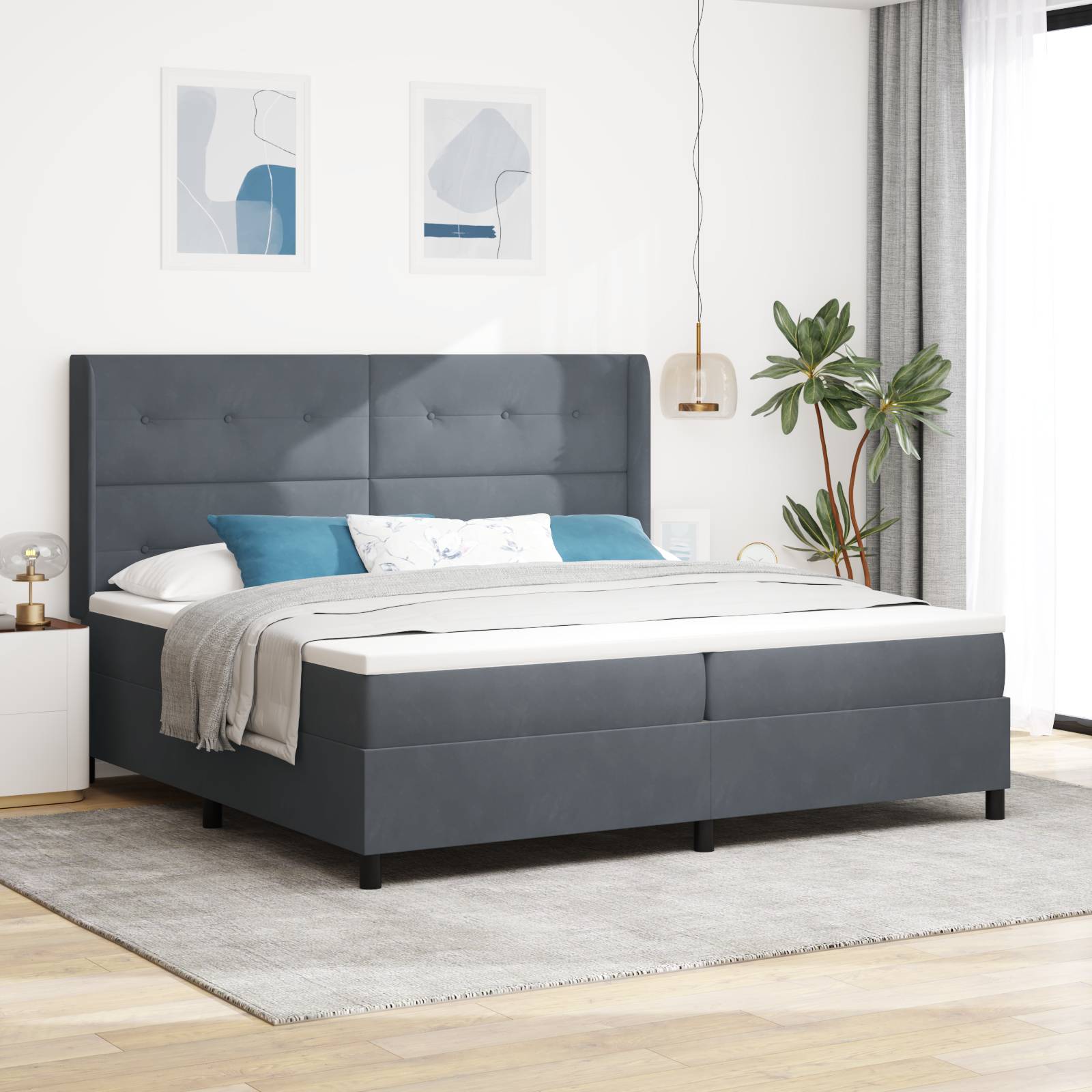 vidaXL LED Boxspringbett mit Matratze Dunkelgrau 200x200 cm Samt