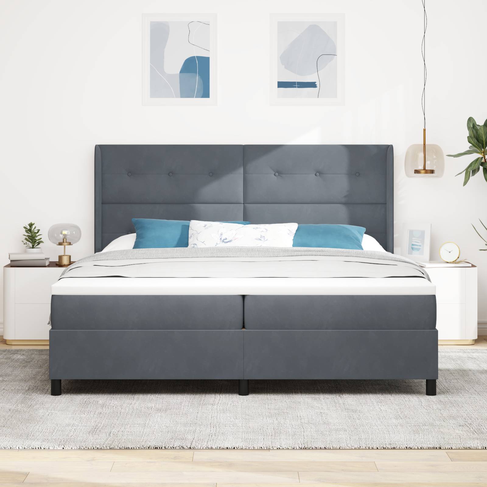 vidaXL LED Boxspringbett mit Matratze Dunkelgrau 200x200 cm Samt