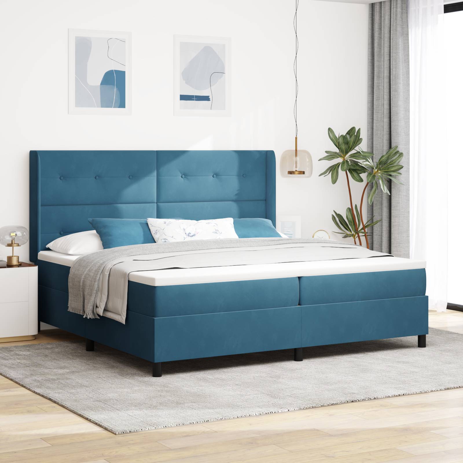 vidaXL LED Boxspringbett mit Matratze Dunkelblau 200x200 cm Samt