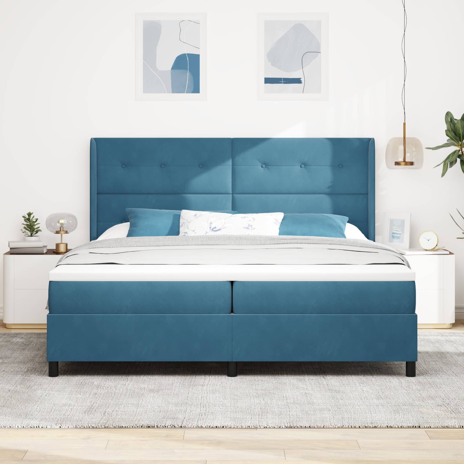 vidaXL LED Boxspringbett mit Matratze Dunkelblau 200x200 cm Samt