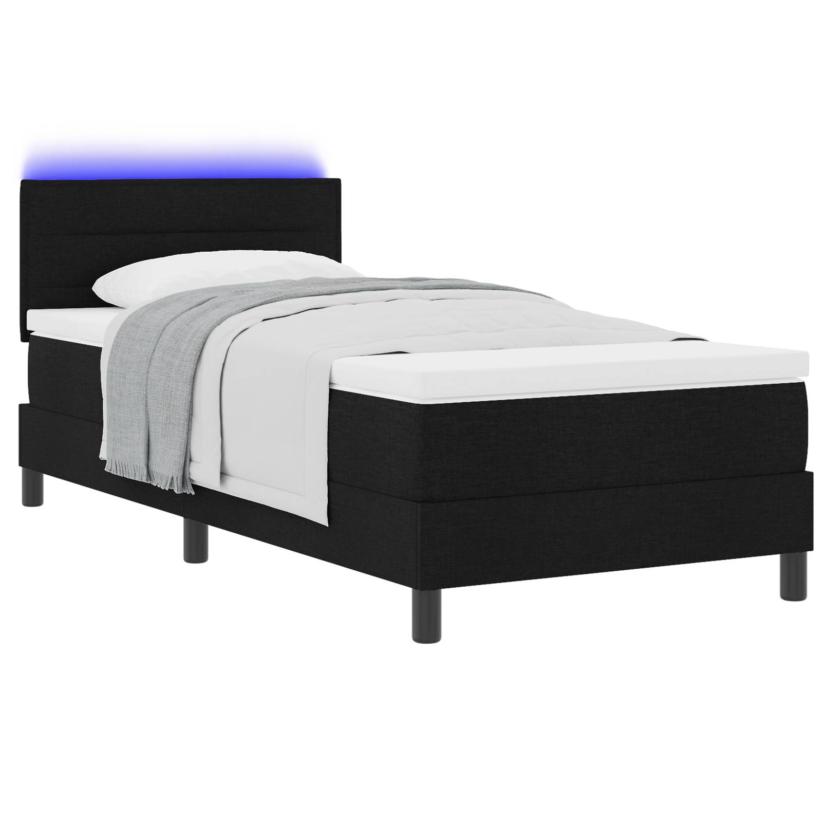 vidaXL LED Boxspringbett mit Matratze Schwarz 90x200 cm Stoff