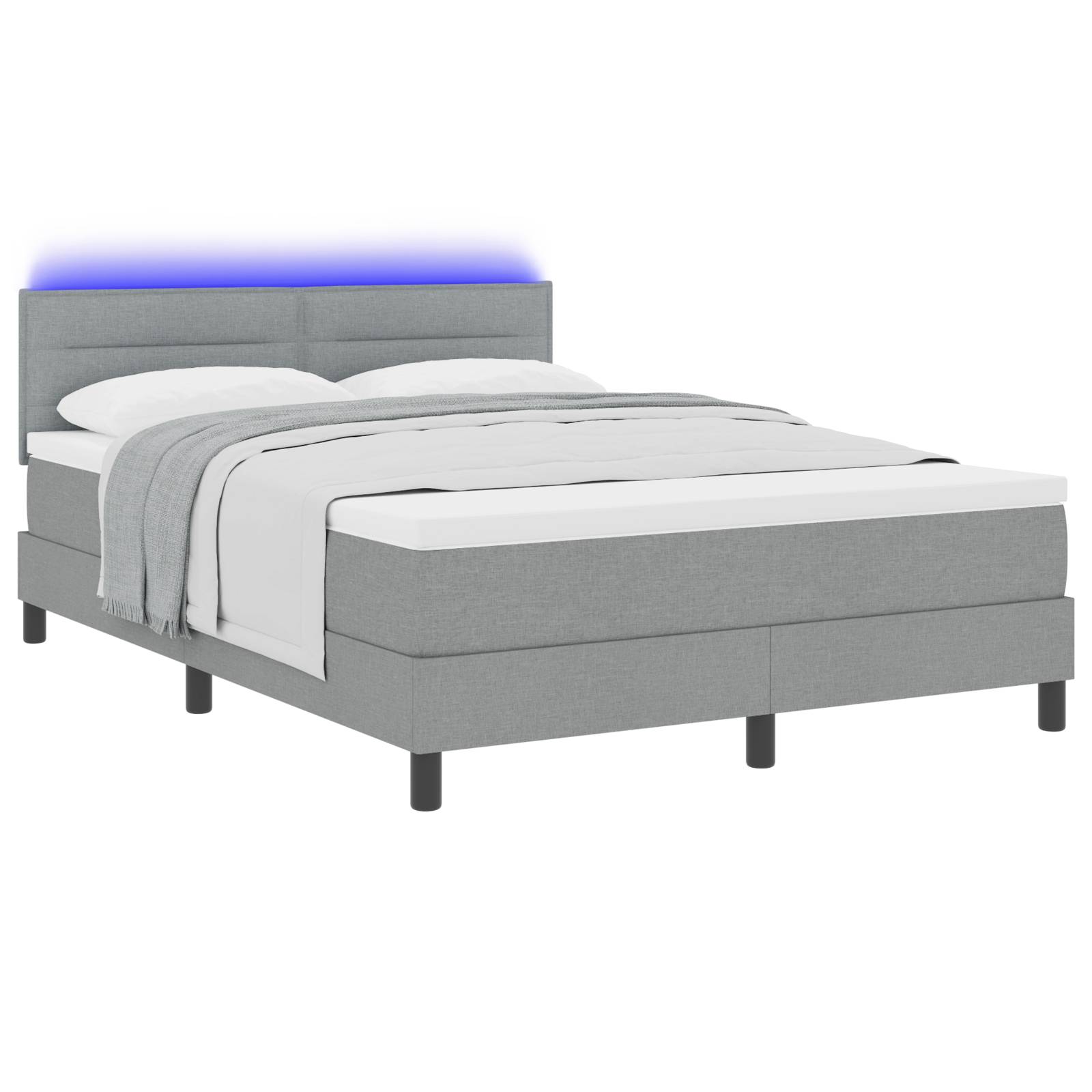 vidaXL LED Boxspringbett mit Matratze Hellgrau 160x200 cm Stoff