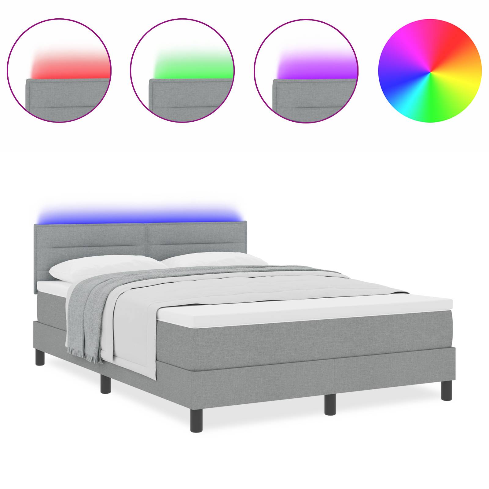 vidaXL LED Boxspringbett mit Matratze Hellgrau 160x200 cm Stoff