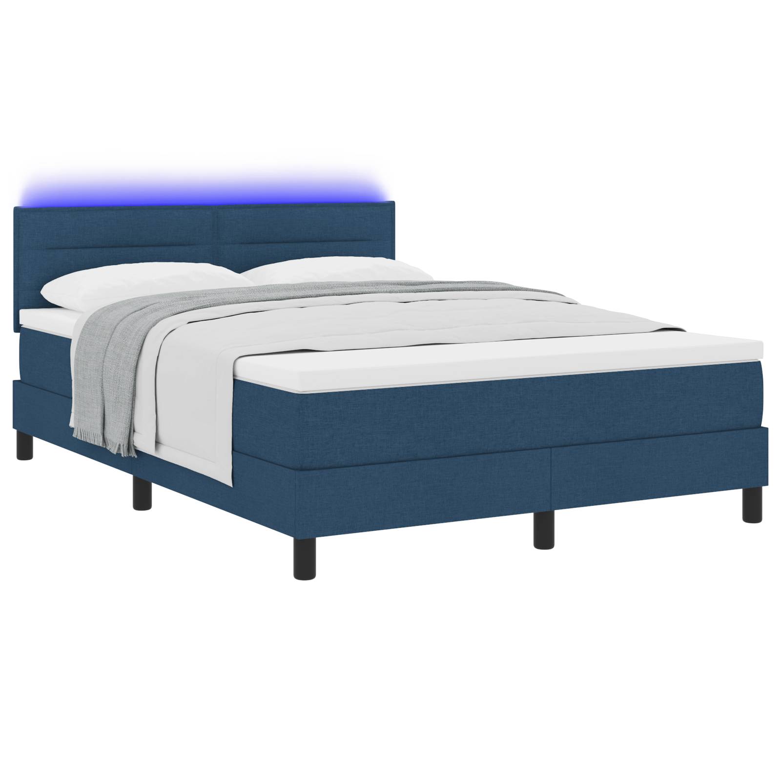 vidaXL LED Boxspringbett mit Matratze Blau 140x200 cm Stoff