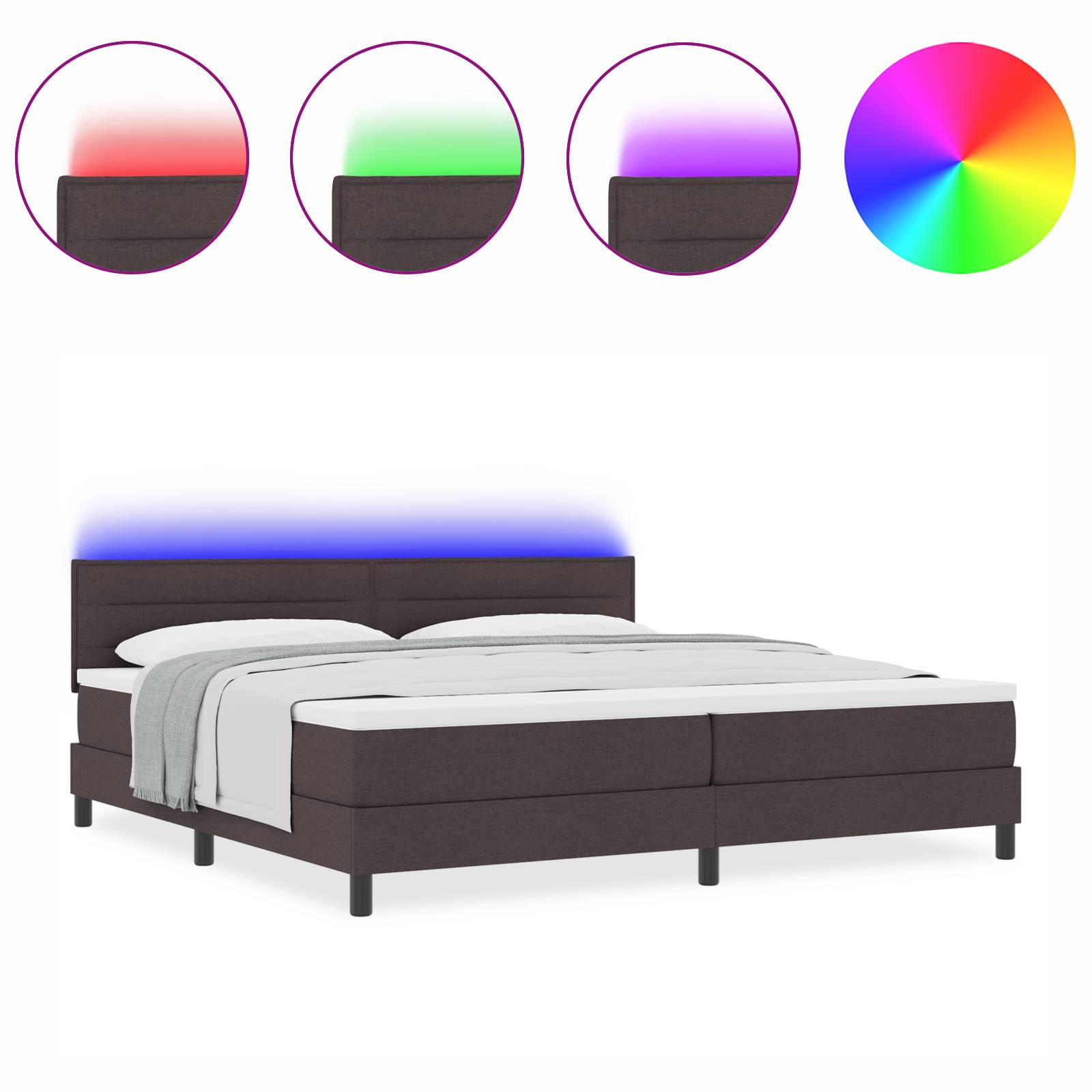 vidaXL LED Boxspringbett mit Matratze Dunkelbraun 200x200 cm Stoff