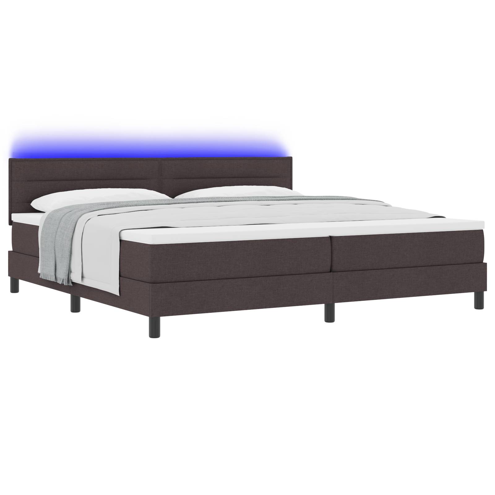 vidaXL LED Boxspringbett mit Matratze Dunkelbraun 200x200 cm Stoff