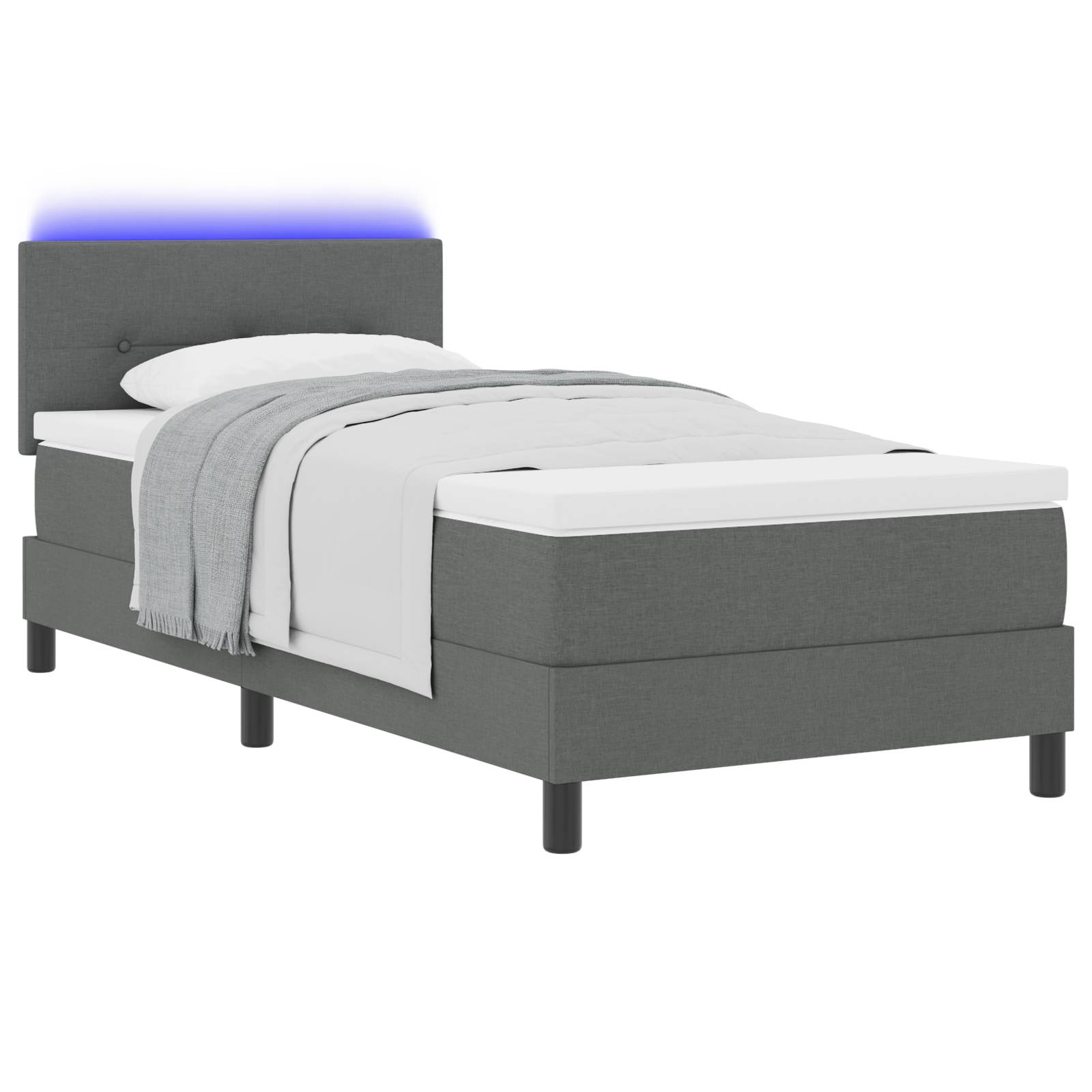 vidaXL LED Boxspringbett mit Matratze Dunkelgrau 90x190 cm Stoff