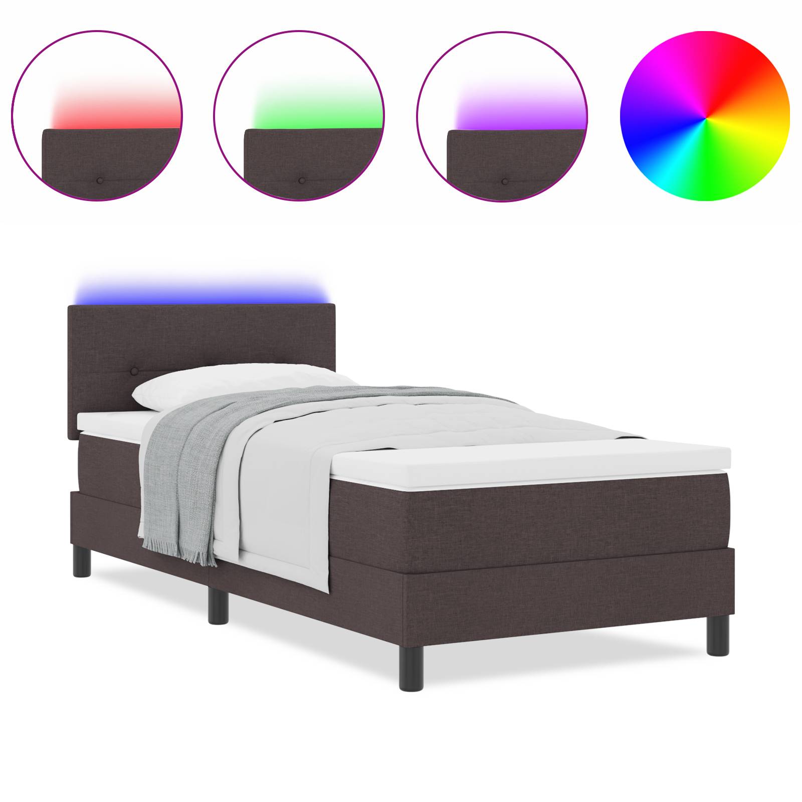 vidaXL LED Boxspringbett mit Matratze Dunkelbraun 80x200 cm Stoff